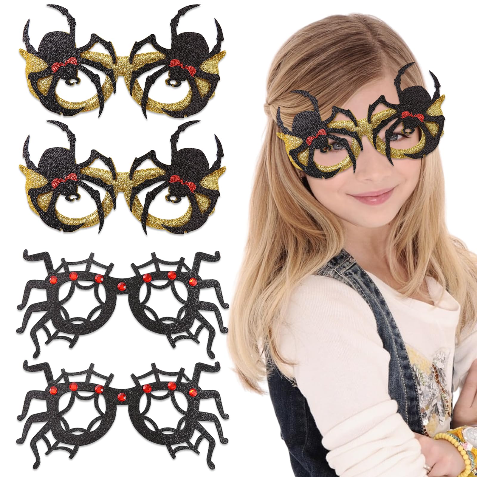 4 Pcs Halloween Glasses Glitter Spider Rhinestone Women Men Funny Party Supplies Decorations Accessories
