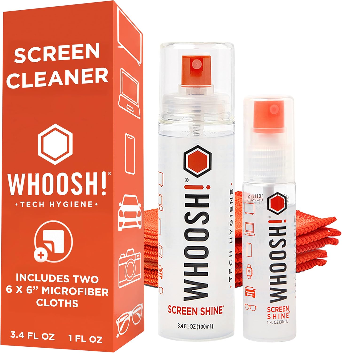 WHOOSH! Duo XL Mobile Screen Cleaner for iPhone, Glasses and MacBook – 30ml + 100ml with Microfiber Cloths – No Leakage Touch Screen Cleaner Removes Fingerprints and Smudges – Ideal Home & Travel