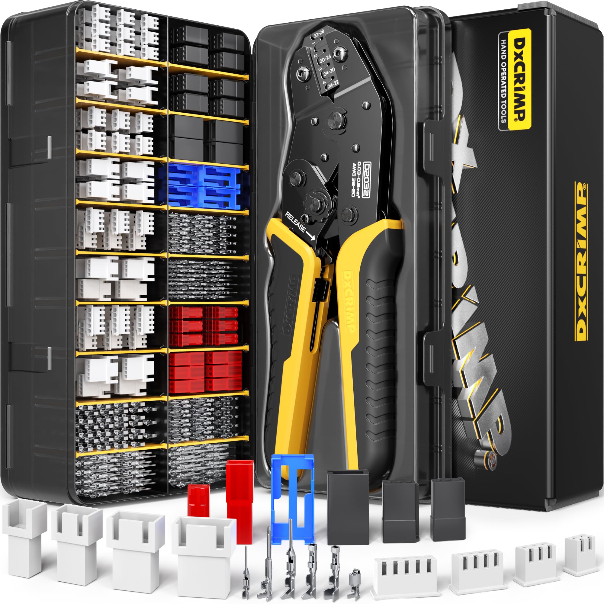 Juego de conectores servo JST-XH/SYP/Dupont, Kit de crimpado 20 tipos, 0,03-0,5mm² (30-20AWG), Compatible Futaba Hitec Spektrum RC