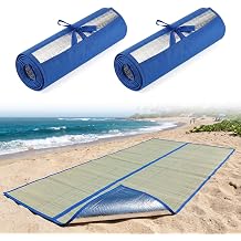 U0U 70x31.5inch Straw Beach Mat with Heat Insulation Aluminum Film,Foldable Breathable Natural Straw Mat for Insulate Beach Heat and Beach Picnic Camping Tent Crawling Yoga
