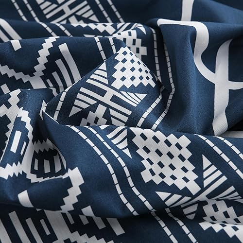 Miniatura 4 de Funda de edredón azul marino tamaño Queen, funda de edredón 100% algodón, tamaño Queen, juego de funda de edredón de 3 piezas con diseño geométrico
