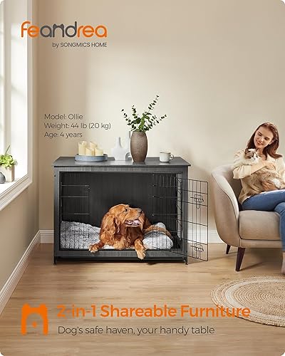 Miniatura 2 de Feandrea Muebles de jaula para perros, mesa auxiliar lateral de 44.1 pulgadas, moderna perrera para perros de interior de hasta 80 libras, jaula