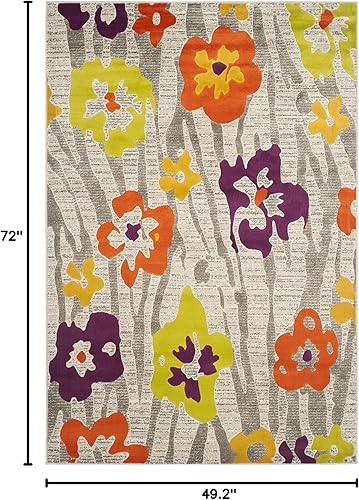 Miniatura 7 de SAFAVIEH Porcello Collection - Alfombra de área de 8 pies 2 pulgadas x 11 pies, gris claro y morado, diseño floral, no desprende pelusa y de fácil