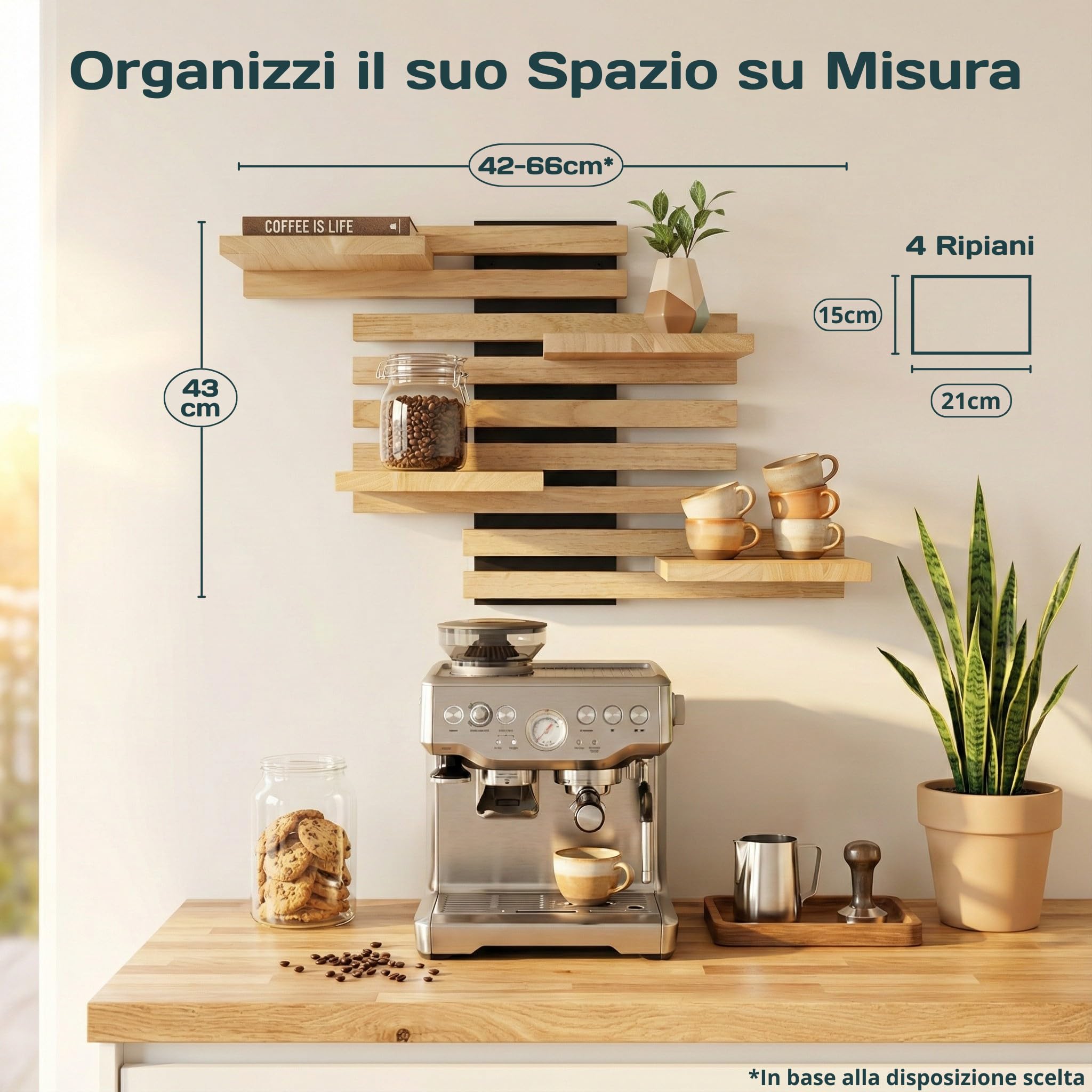 Mensola da Muro in Legno Massello, Scaffale da Parete Sospesa Design per Salotto, Cucina e Bagno, Mensole Moderne per Libreria (Nero)