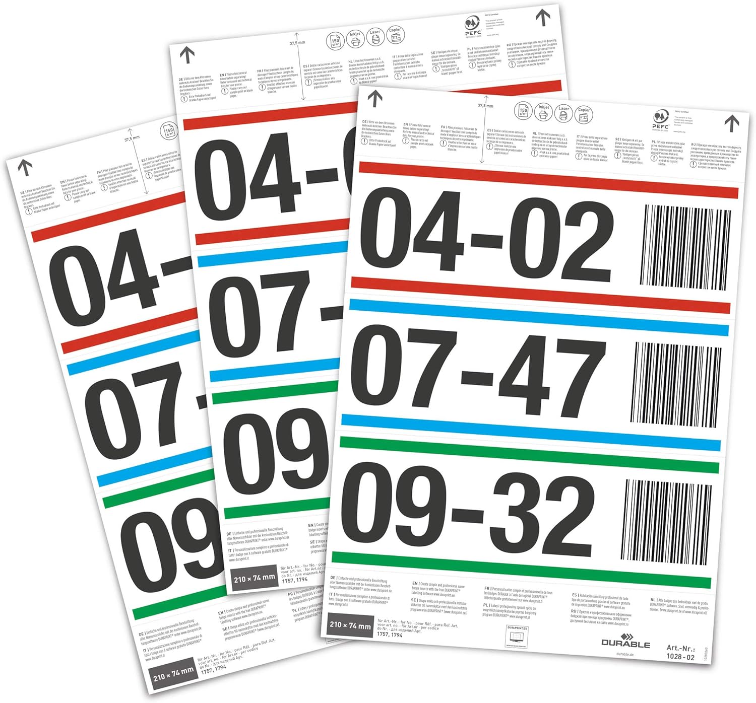 Durable Insert Labels 100 x 38 mm for Ticket Holders, 240 Labels on A4 Sheets, White, 102202