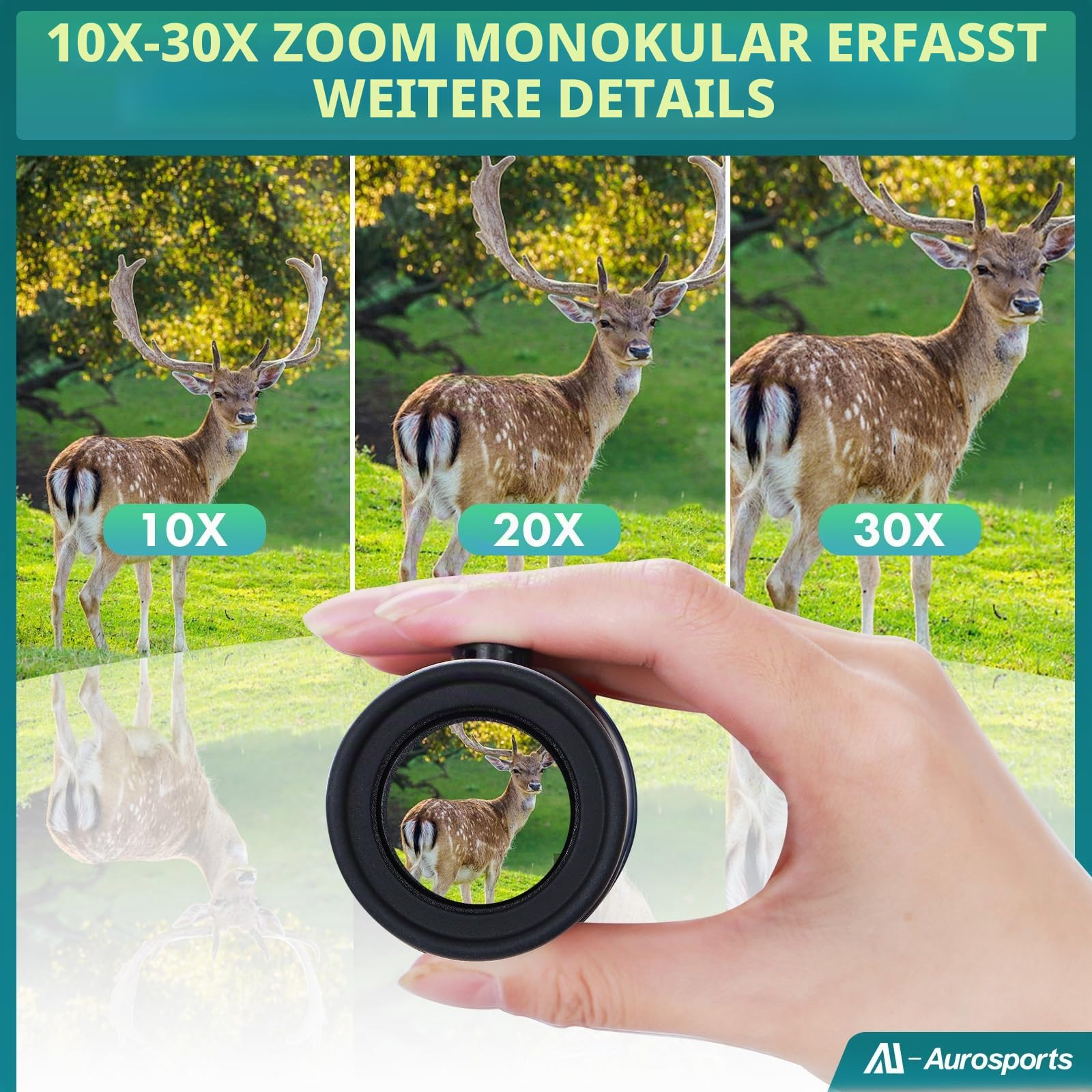 Aurosports 10-30x40 Zoom Monokular Teleskop Erwachsene, Bak4 Prisma Dual Fokus Fernrohr Kompakt Monokulare für Wildtiere Vogelbeobachtung Wandern Jagd Camping,Geschenke für Männer
