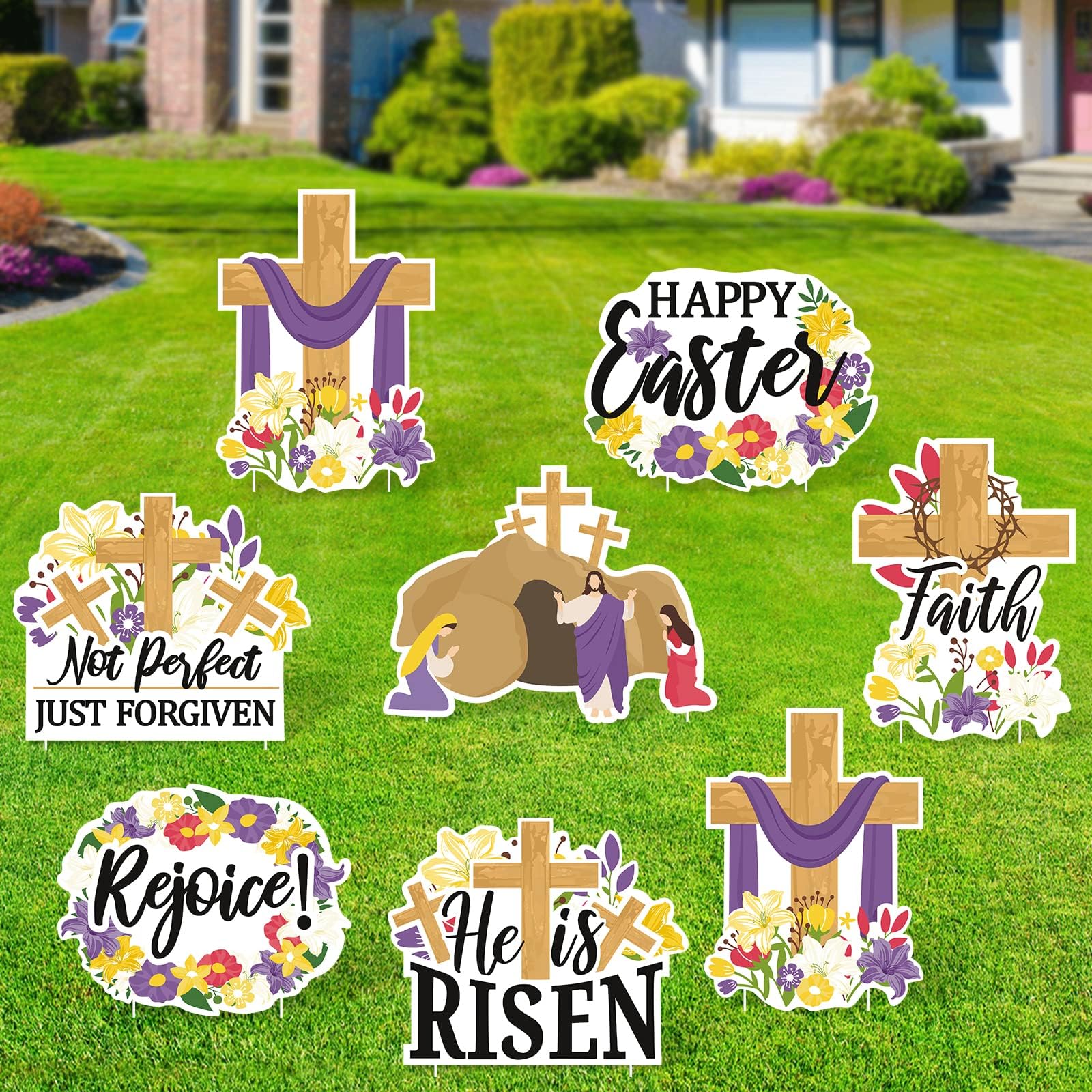 Marsui 3 Pcs Easter Decorations Easter Signs for Yard He