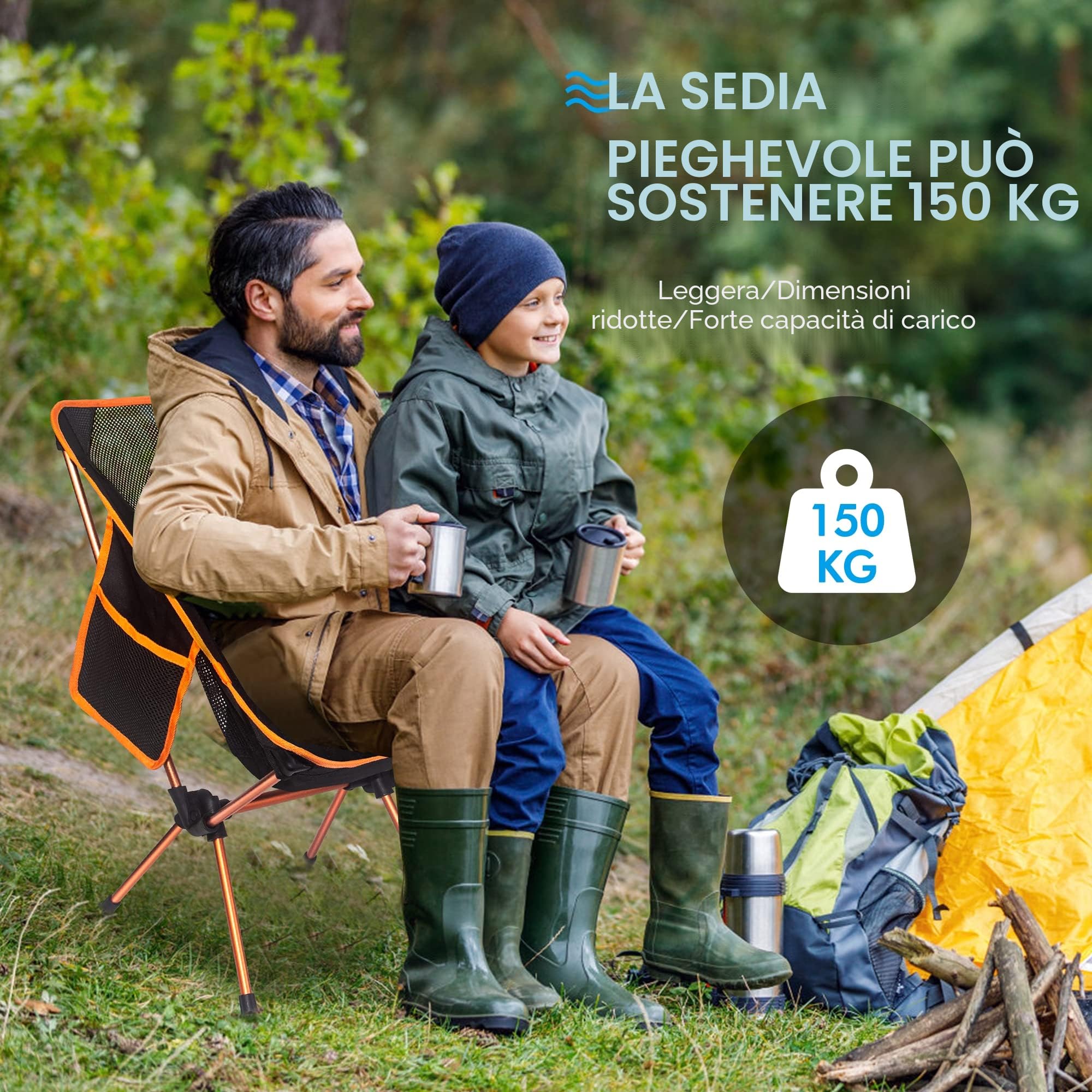 reakoo Sedie Campeggio Pieghevoli, Set da 2 Leggera Sedia da Campeggio, Sedia Pieghevole Portatile con Custodia Laterale, per Esterni, Picnic, Spiaggia, Giardino, Pesca, Festival
