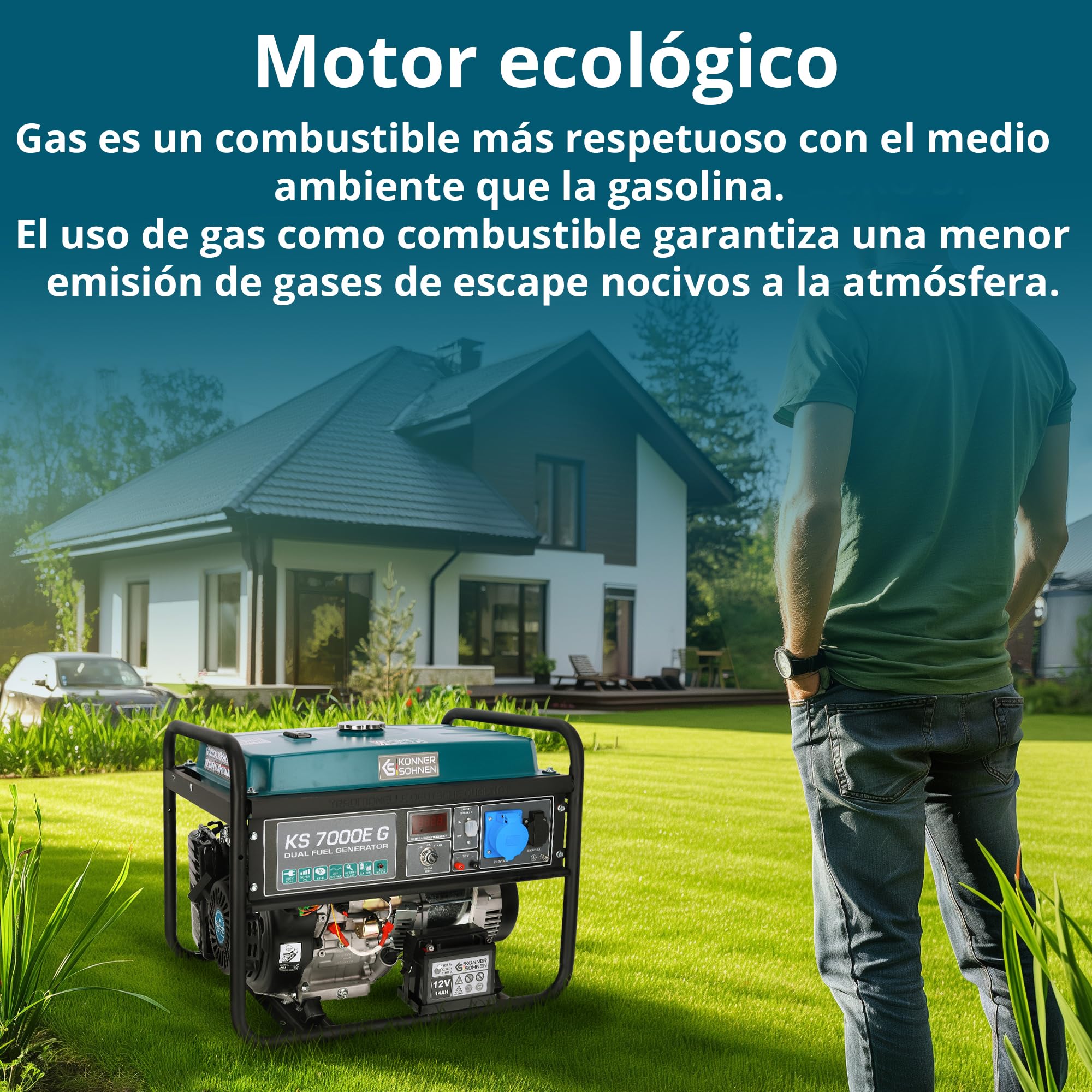 Generador de doble combustible (gasolina y gas) KS 7000E G, generador electrico gasolina5500W,1x16A,1x32 (230V),12V, generador 4 tiempos con (AVR),indicador aceite,protección ante sobrecargas