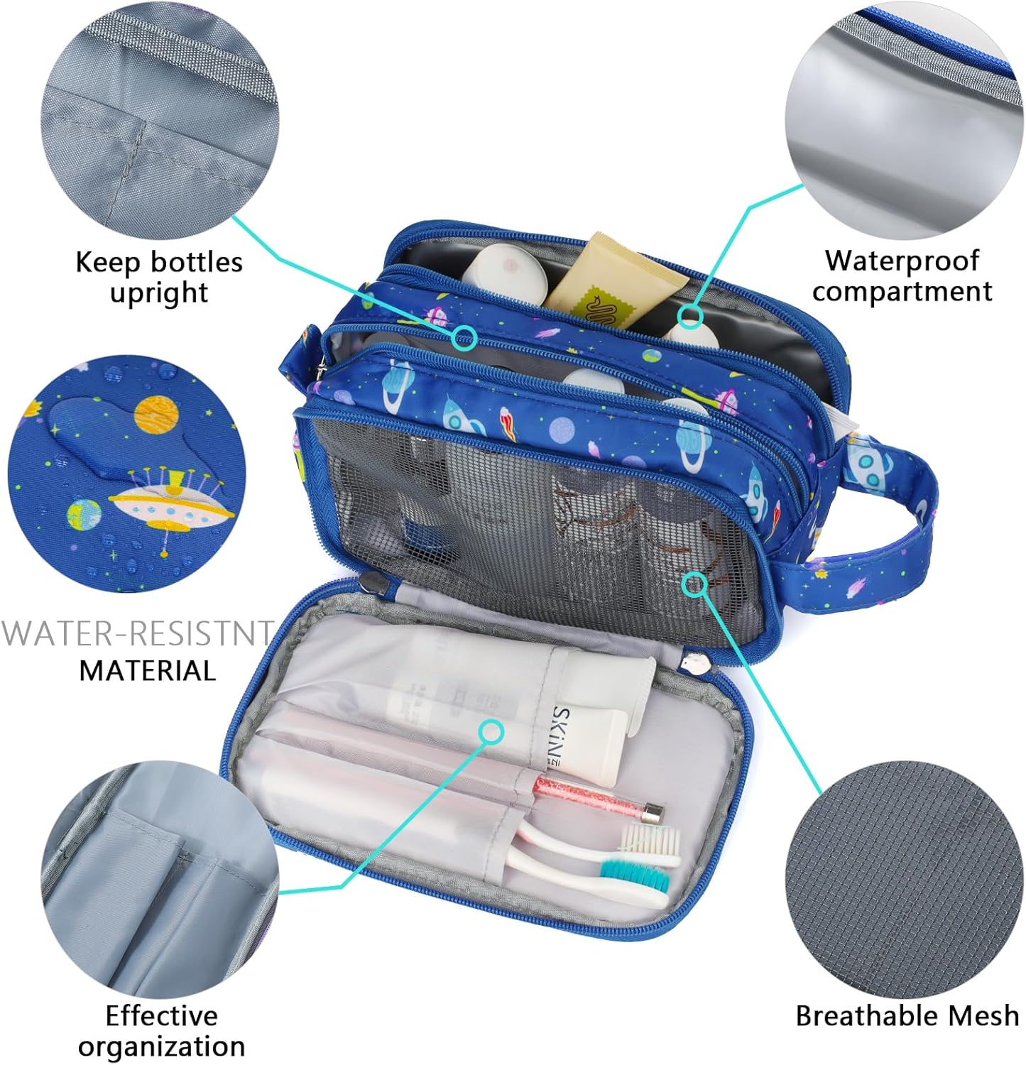 Boys Duffle Bag for Travel, Kids Duffle Bag Large Weekender Overnight Bags with Kids Toiletry Bag Set Shoe Compartment Carry on, Space Blue - Image 5