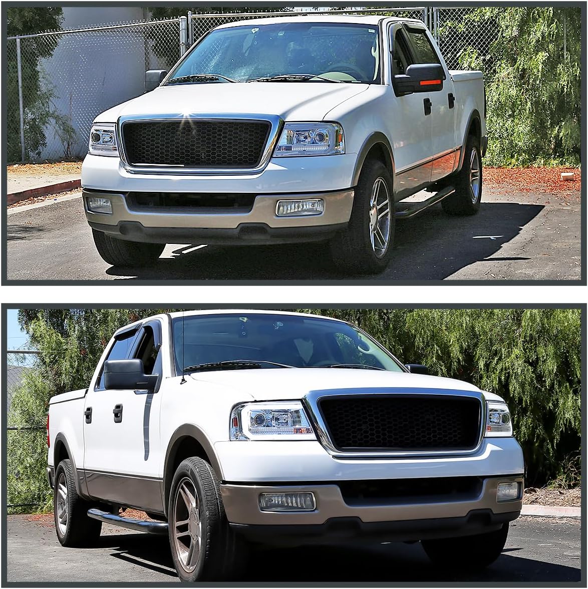 SPEC-D TUNING Chrome LED Tube Projector Headlights Compatible with 2004-2008 Ford F-150, 2006-2008 Lincoln Mark LT, Left + Right Pair Headlamps Assembly