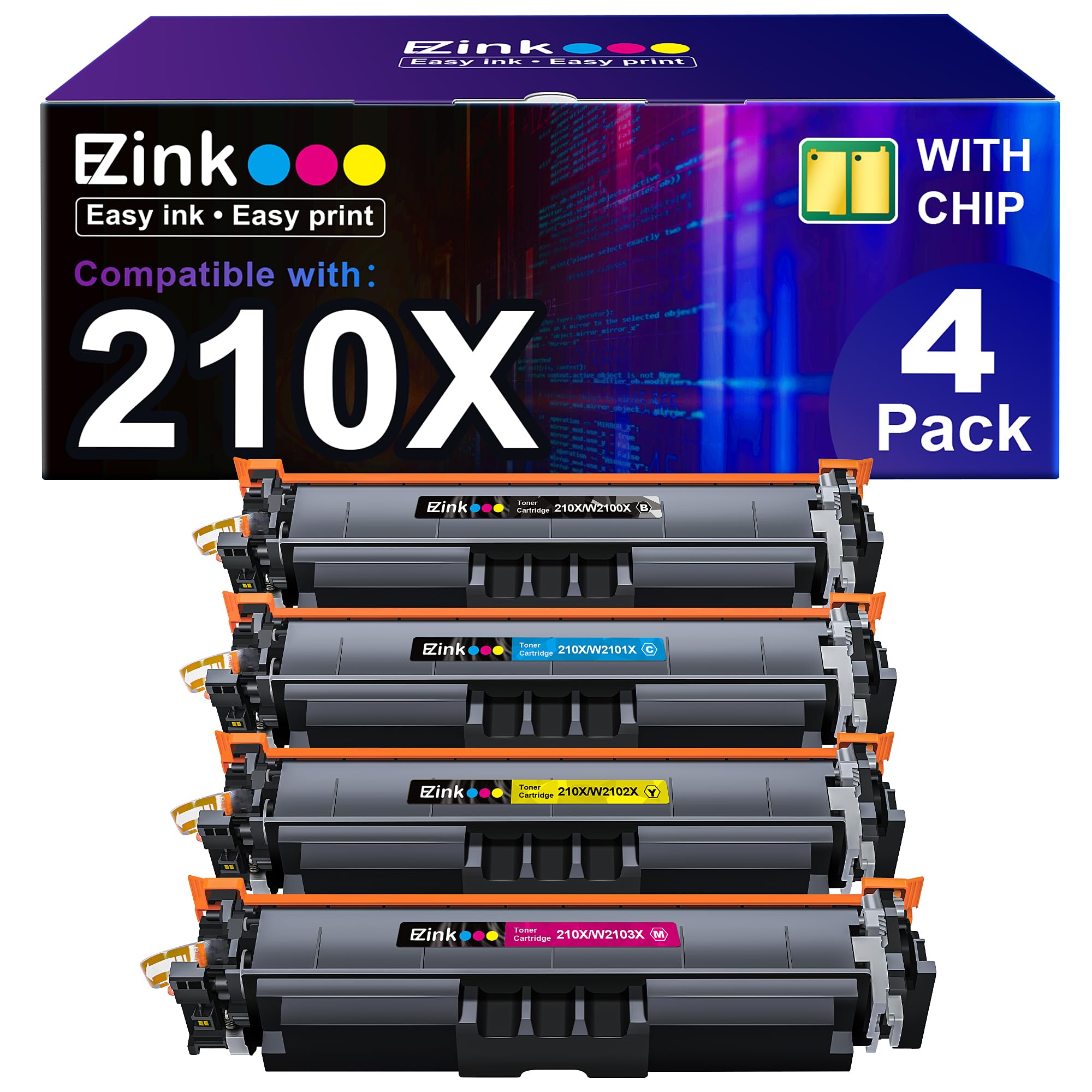 E-Z Ink210X Toner Cartridges with Chip: Compatible Replacement for HP 210X 210A to Use with Color Laser Pro 4201dn 4201dne 4201dw 4201dwe MFP 4301dw 4301dwe 4301fdn 4301fdne 4301fdw 4301fdwe(4 Pack)