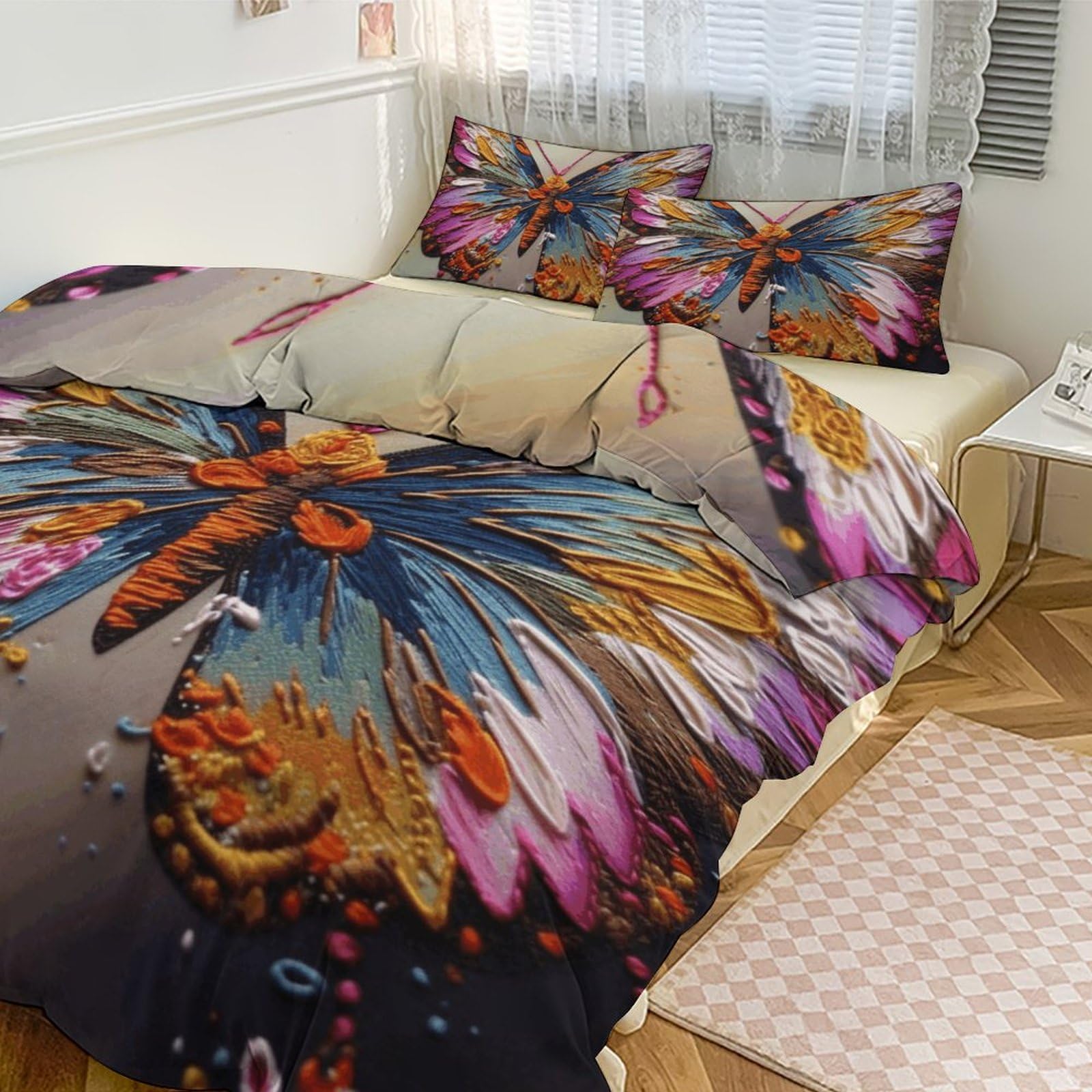Couette pour grand lit brodée papillon pour une ambiance hôtel à la maison