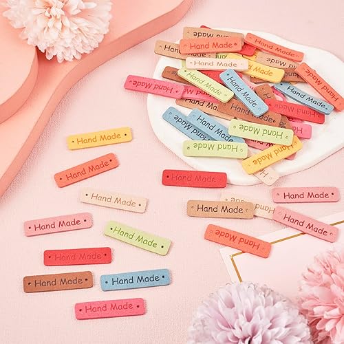 Vista 39 de Cheriswelry 300 piezas de eslabones de madera rectangular con palabra hecha a mano Schima Superba enlaces de madera ovalados etiqueta de rombo 3