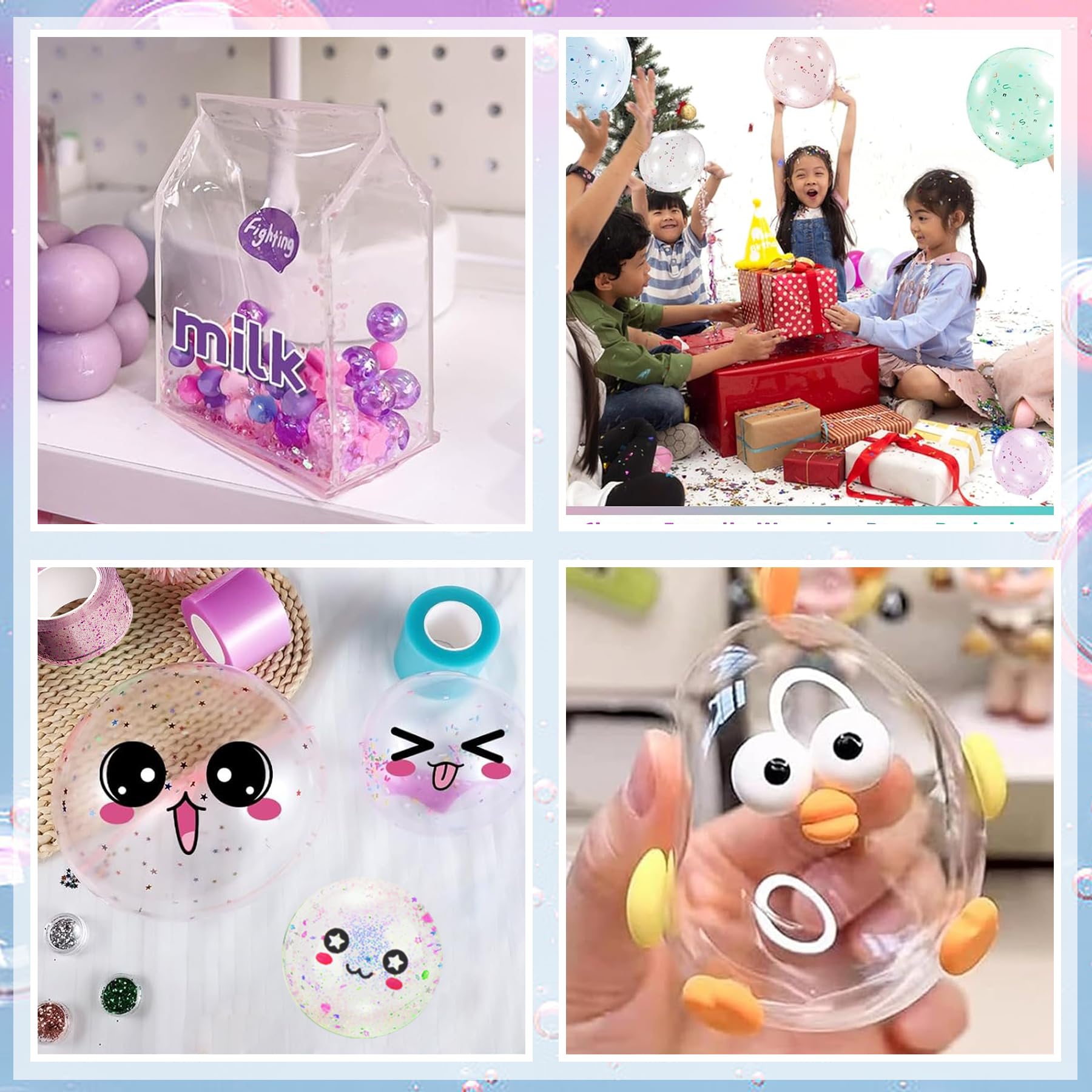 Nano Tape Bubbles-set, 34 stuks nano-tape, doe-het-zelf knutselset, dubbelzijdig plakband, blowing bubble-tape, magische nano-plakband met paillettenstickers, feestcadeaus voor kinderen, meisjes