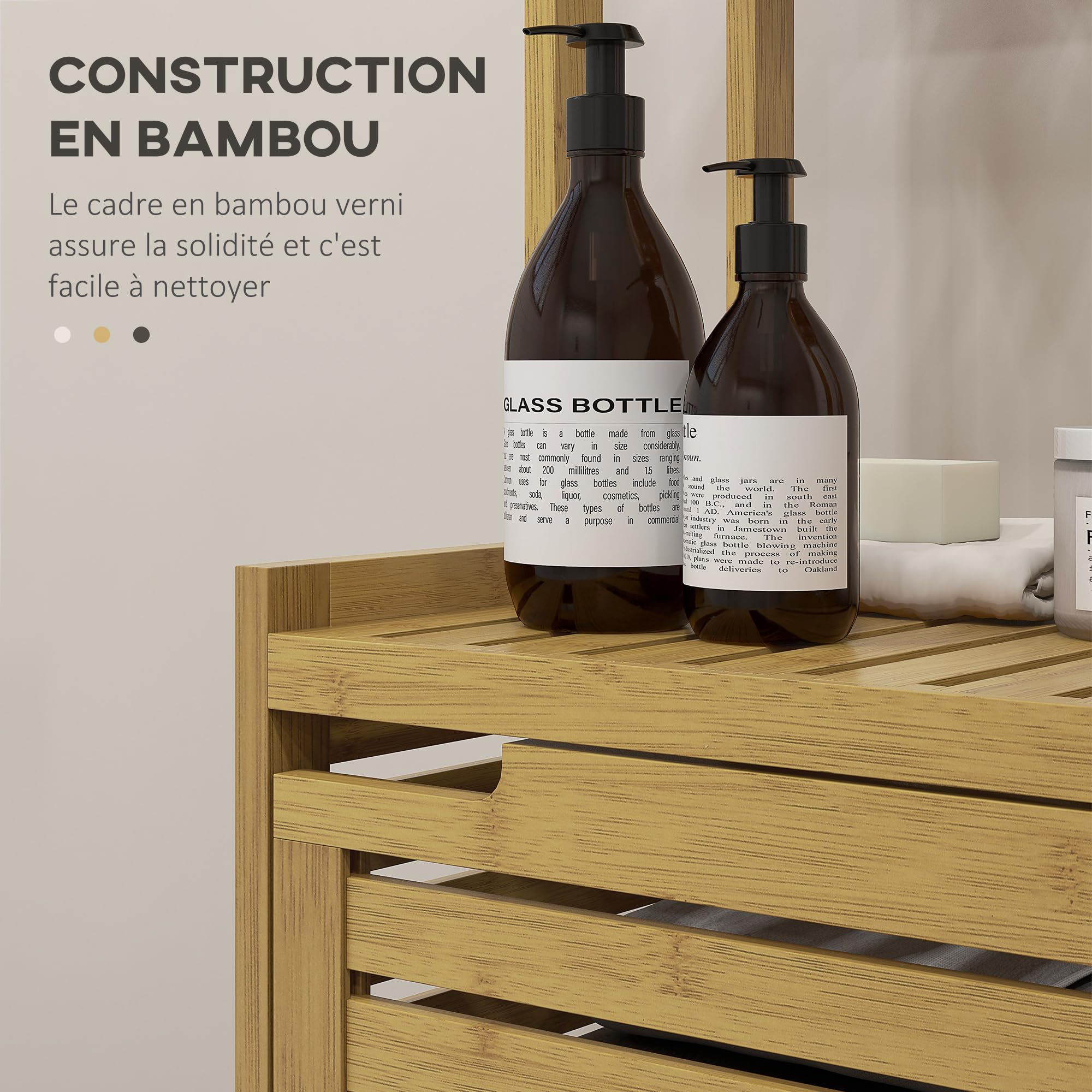 HOMCOM Meuble Colonne Salle de Bain en Bambou 38,5 x 33 x 170 cm Naturel | Armoire Haute, 3 Étagères, Placard 1 Porte, Meuble de Rangement sur Pied