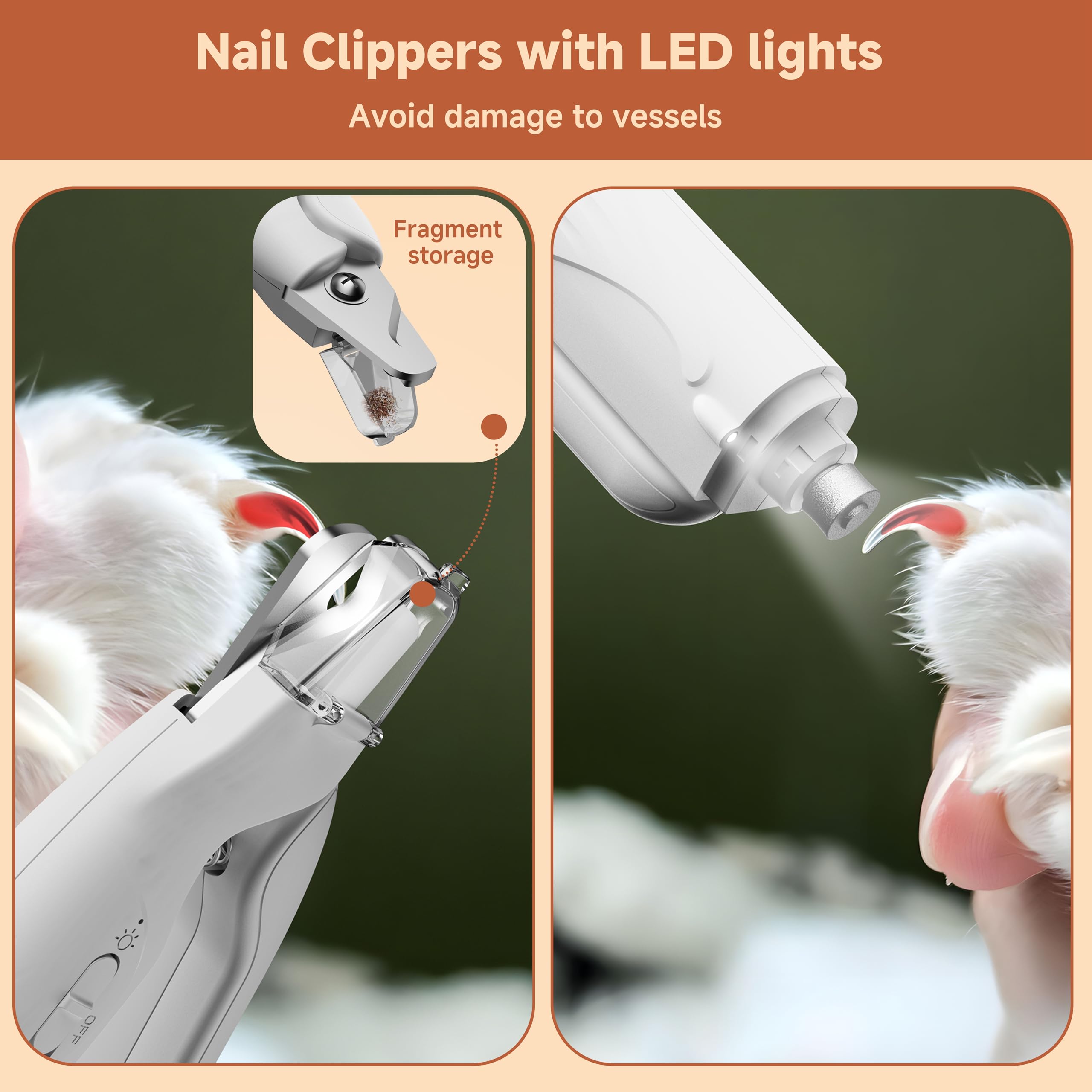 2-in-1 Dog Nail Clippers with Lights 2 LED & Dog Nail Grinder Quiet, Dog Nail Trimmers, USB Rechargeable and Splash Guard, Pet Nail Grinder for Small, Medium, and Large Dogs & Cats - image 5