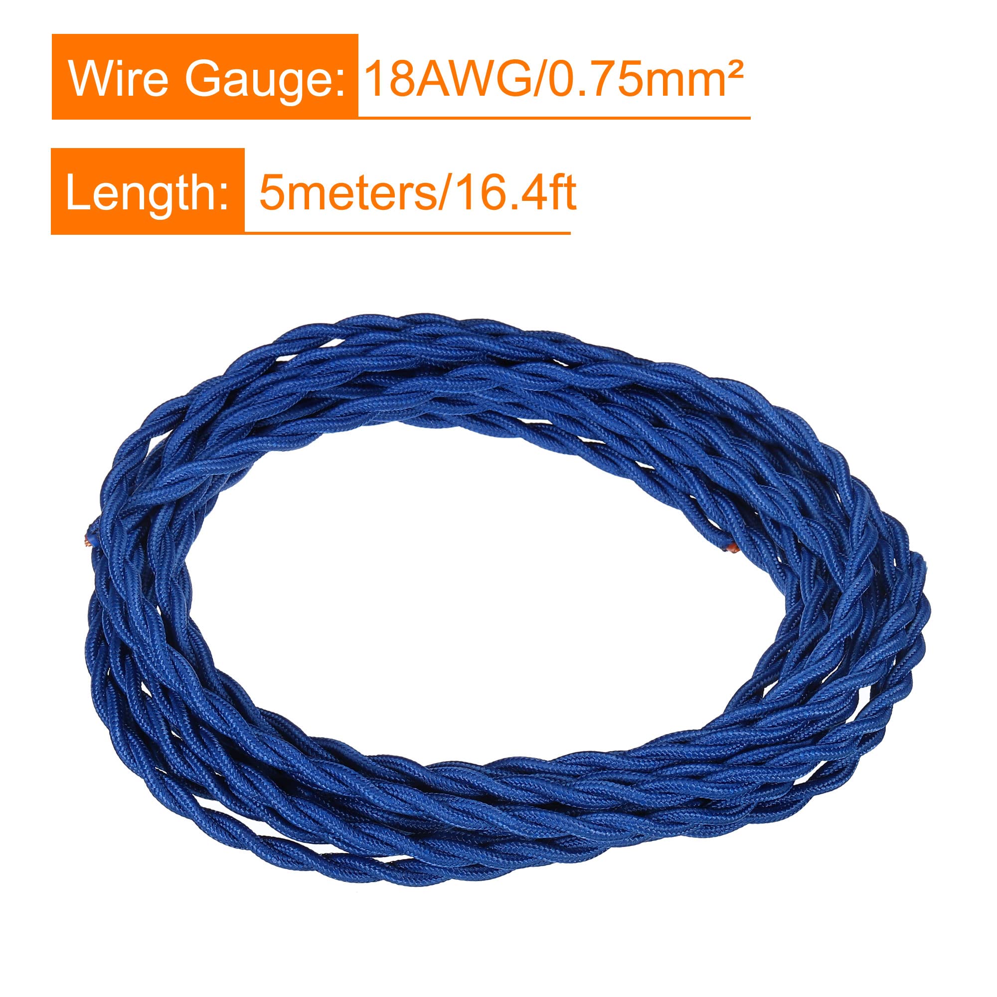 MECCANIXITY Twisted Cloth Covered Wire 2 Core 18AWG 5m/16.4ft, Vintage Woven Fabric Electrical Cable for Pendant Light DIY Project,Blue
