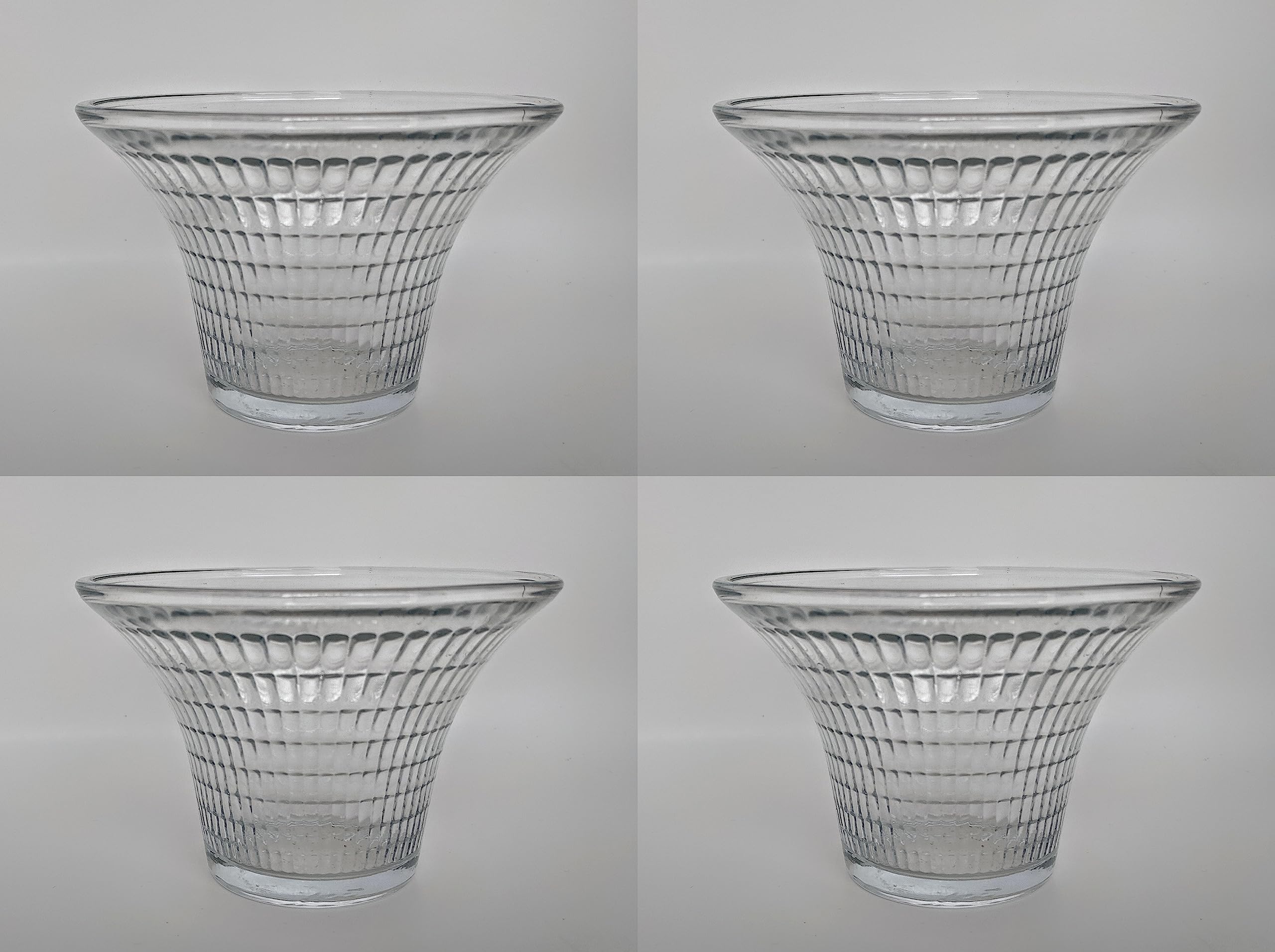 Clear Tempered Glass Votive Holder. Embossed with Checkerboard Pattern. Set of 4