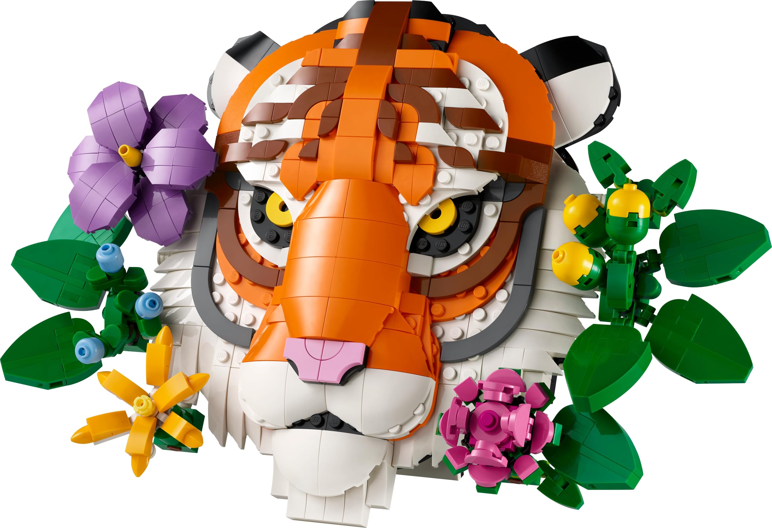 LEGO Art Collezione Animali - Tigre - Animale 3D da Costruire con Fiori e Piante Botaniche Decorative - Set di Decorazioni per Casa o Ufficio Fai da Te per Adulti - Idea Regalo Creativa - 31217 | Pittura animale 3D costruibile, fiori decorativi, set di ar