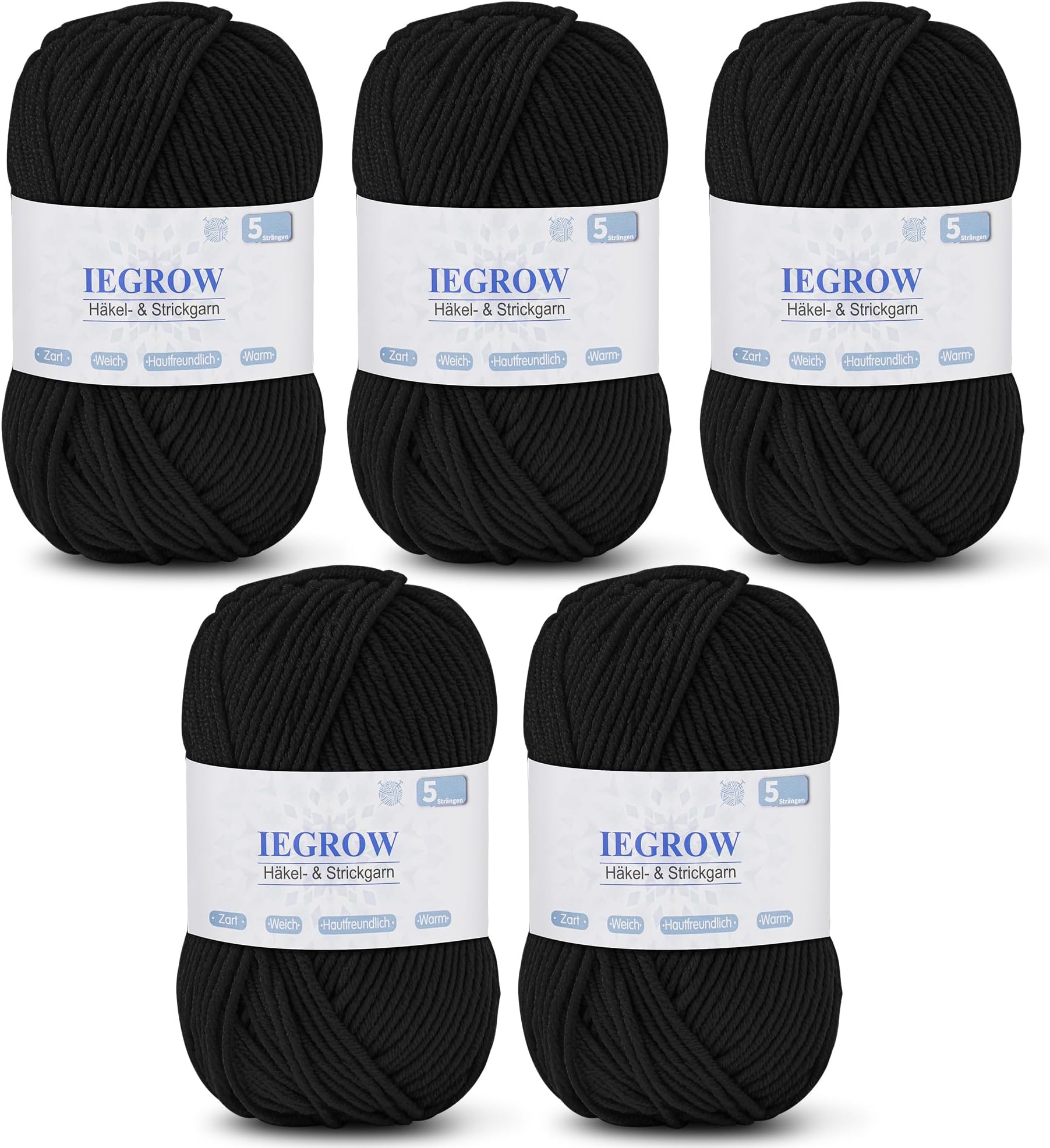 – iEGrow Crochet Yarn (50g x 5), 5-ply Yarn for Knitting, Yarn for Crochet and Knitting, Hand Knitting Yarn Sets, Fleece Sweaters for Knitting and Crafts Black
