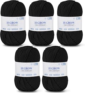 Hilo crochet a mano, 250 g, hilo acrílico para tejer, hilo de ganchillo para principiantes, adecuado para tejer, ganchillo y manualidades, suave y cómodo (5 x 50 g), color negro