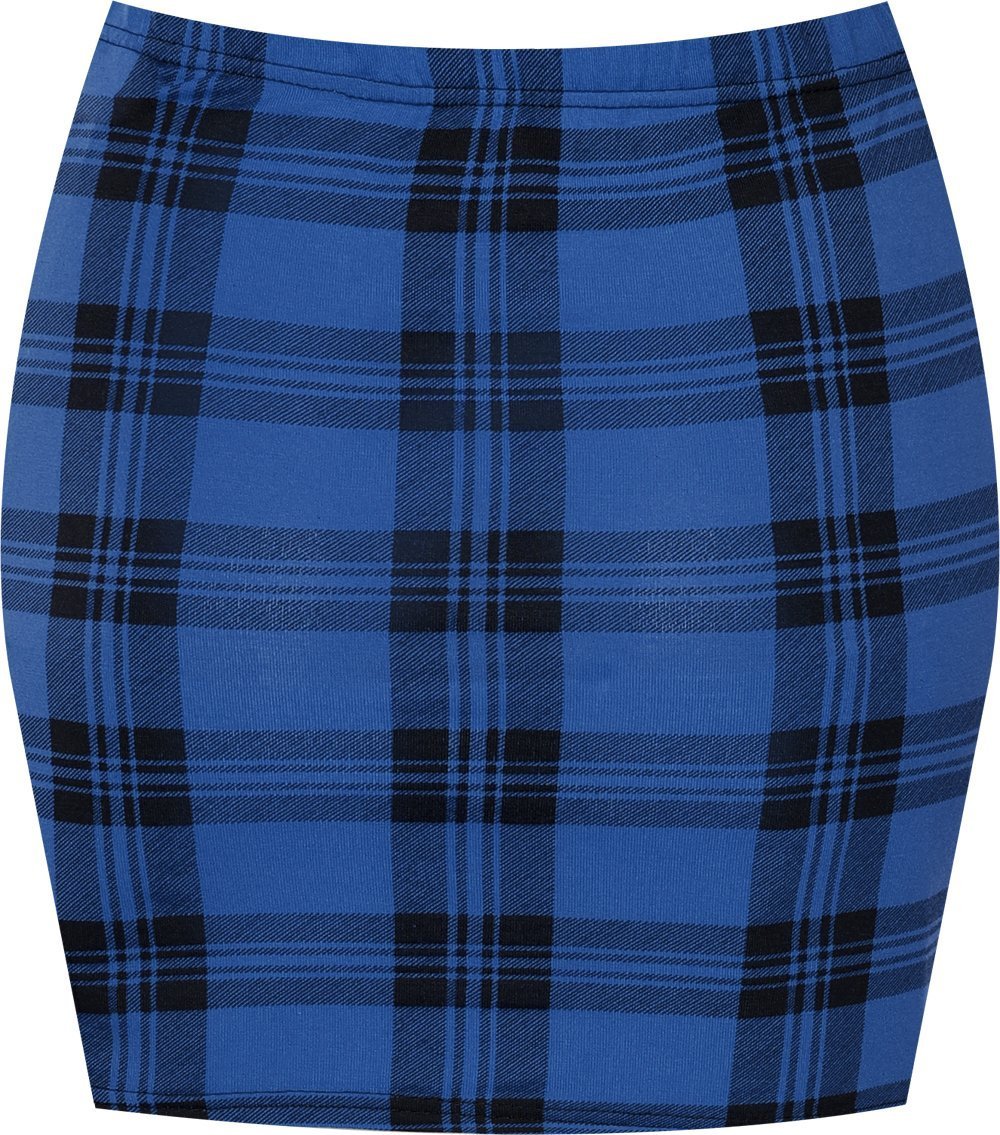 Gostyles Women's Blue Tartan Gostyles® Printed Mini Pencil Skirt, Summer Stretchy Sexy Bodycon Elasticated Short Skort (, S-M)