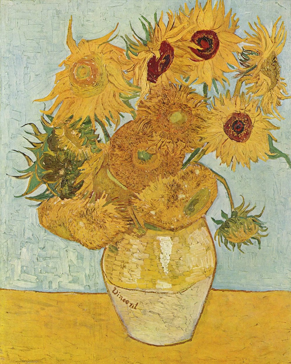 Tableau Vase with 12 Sunflowers de Vincent Van Gogh format XXL avec cadre noir mat