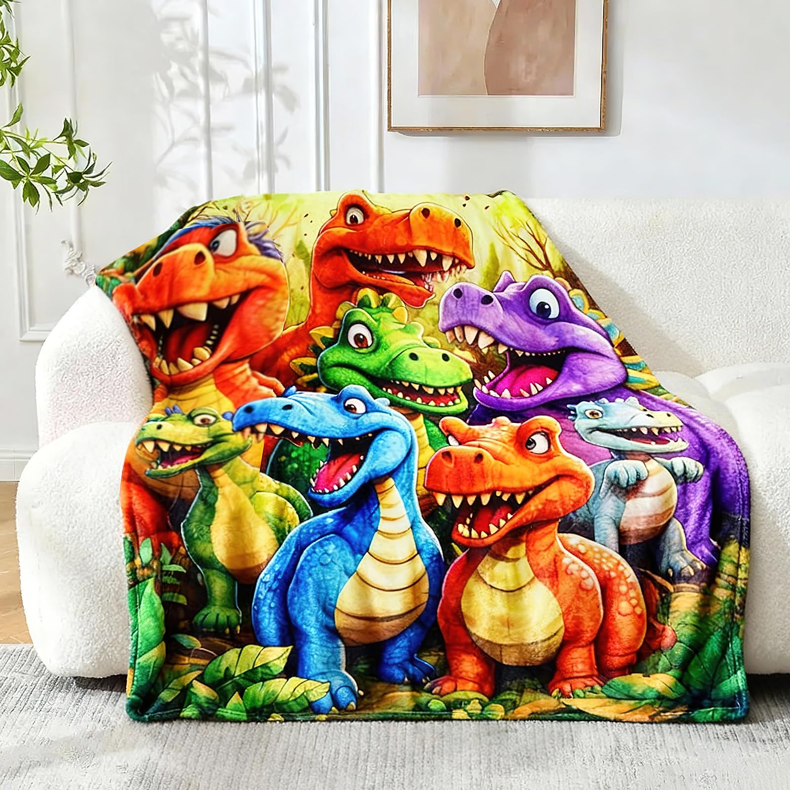 Manta Dinosaurio Plaid Infantil 150x130 cm – Manta Polar de Franela Suave con Dibujo de Dinosaurio, Manta niños para sofá Cama habitación Infantil, Plaid Dino Regalo