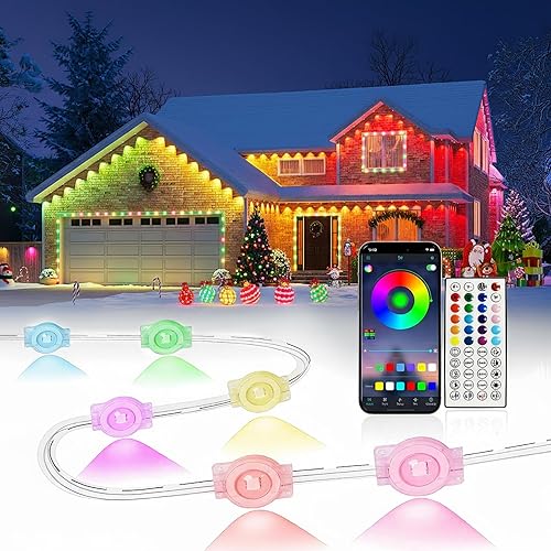 Luces RGB permanentes para exteriores, IP67 impermeables, luces LED con aplicación inteligente y control remoto, modos de escena de bricolaje,