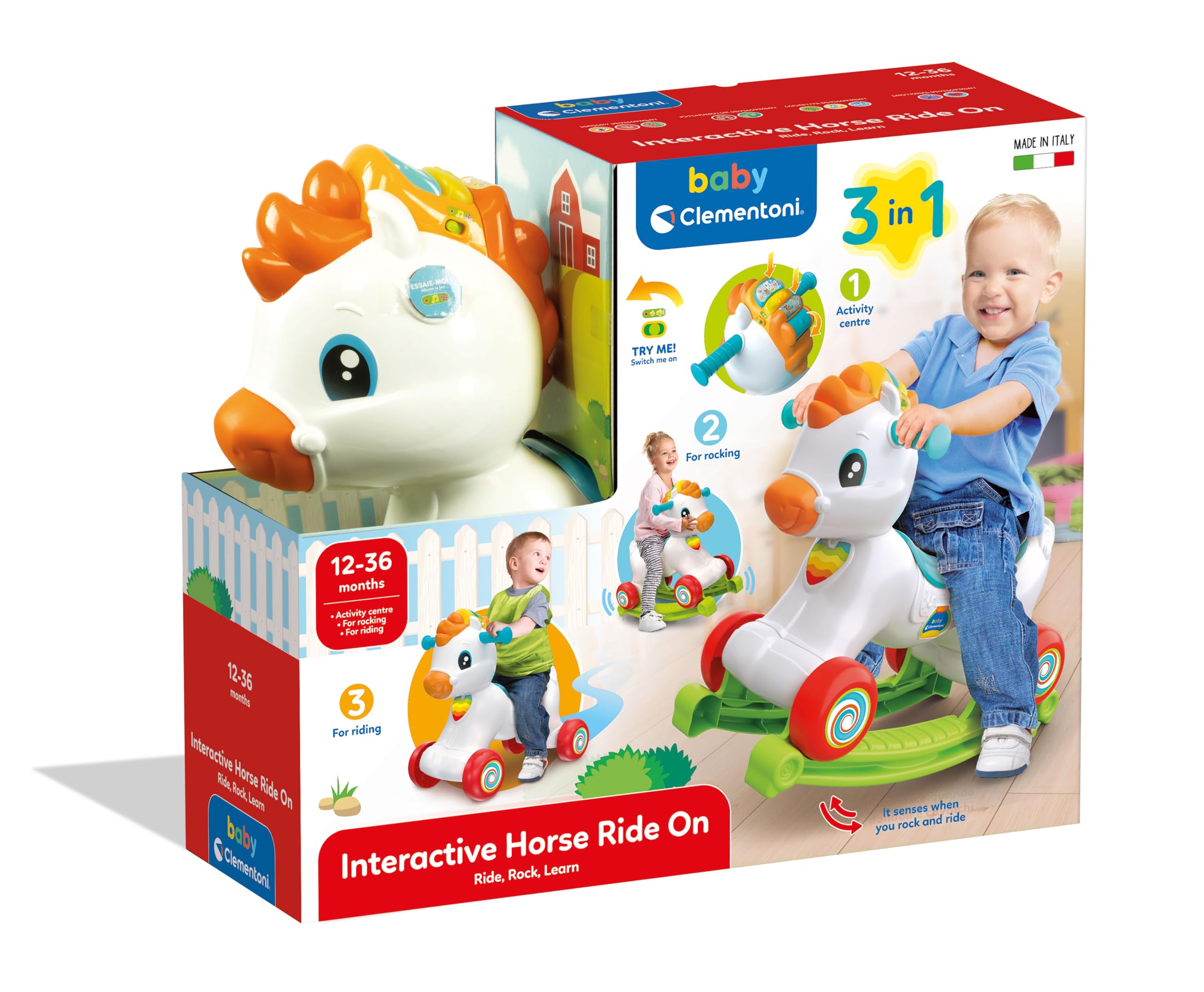 Baby Clementoni 3 in 1 Schaukel-Pony - Schaukelspielzeug für Babys & Kleinkinder ab 12 Monaten - 17882 von Clementoni