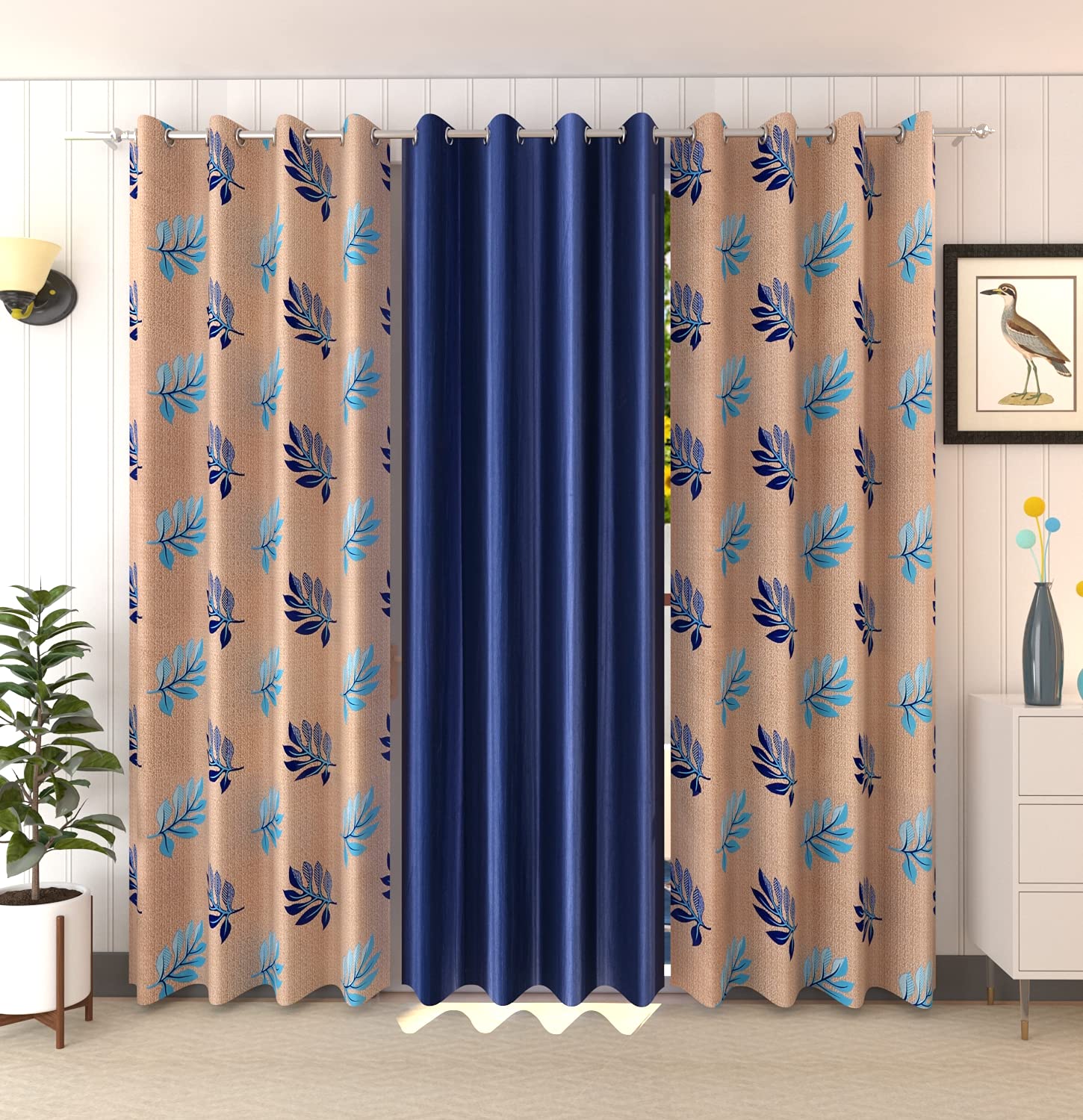 Waco Creation Fine Polyester Leaf Pedate Printed Curtain for Door Set of 2 Pc Size 4 Feet x 7 Feet Color Maroon (4 x 7, Blue_03) (B09HHKKFQB) Amazon Price History, Amazon Price Tracker