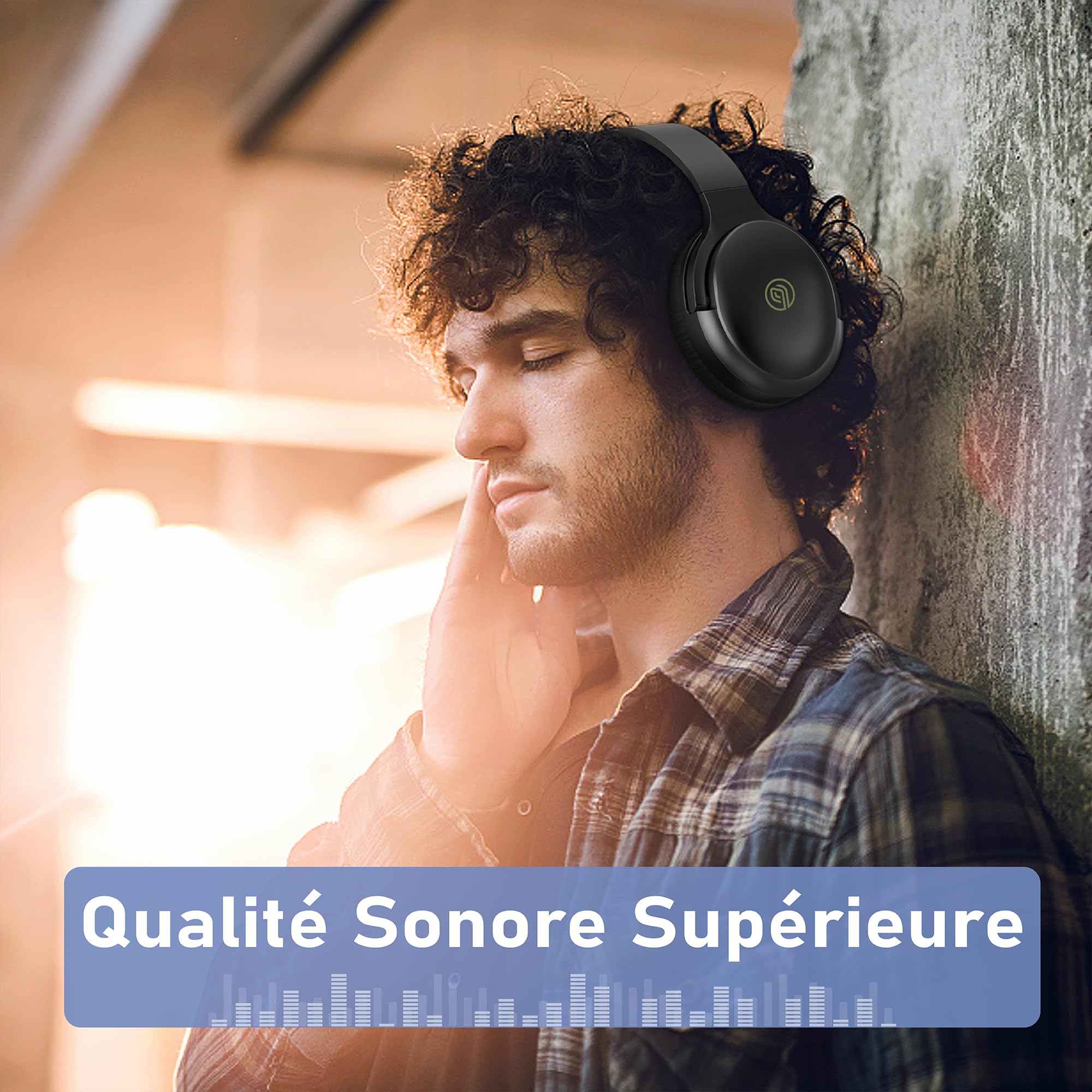 Casque Bluetooth sans Fil à Réduction de Bruit Active-Jusqu'à 80 Heures d'autonomie et Charge Rapide-avec Micro pour Appels Téléphoniques,Casque Over-Ear,Léger, Confortable et Pliable,Noir