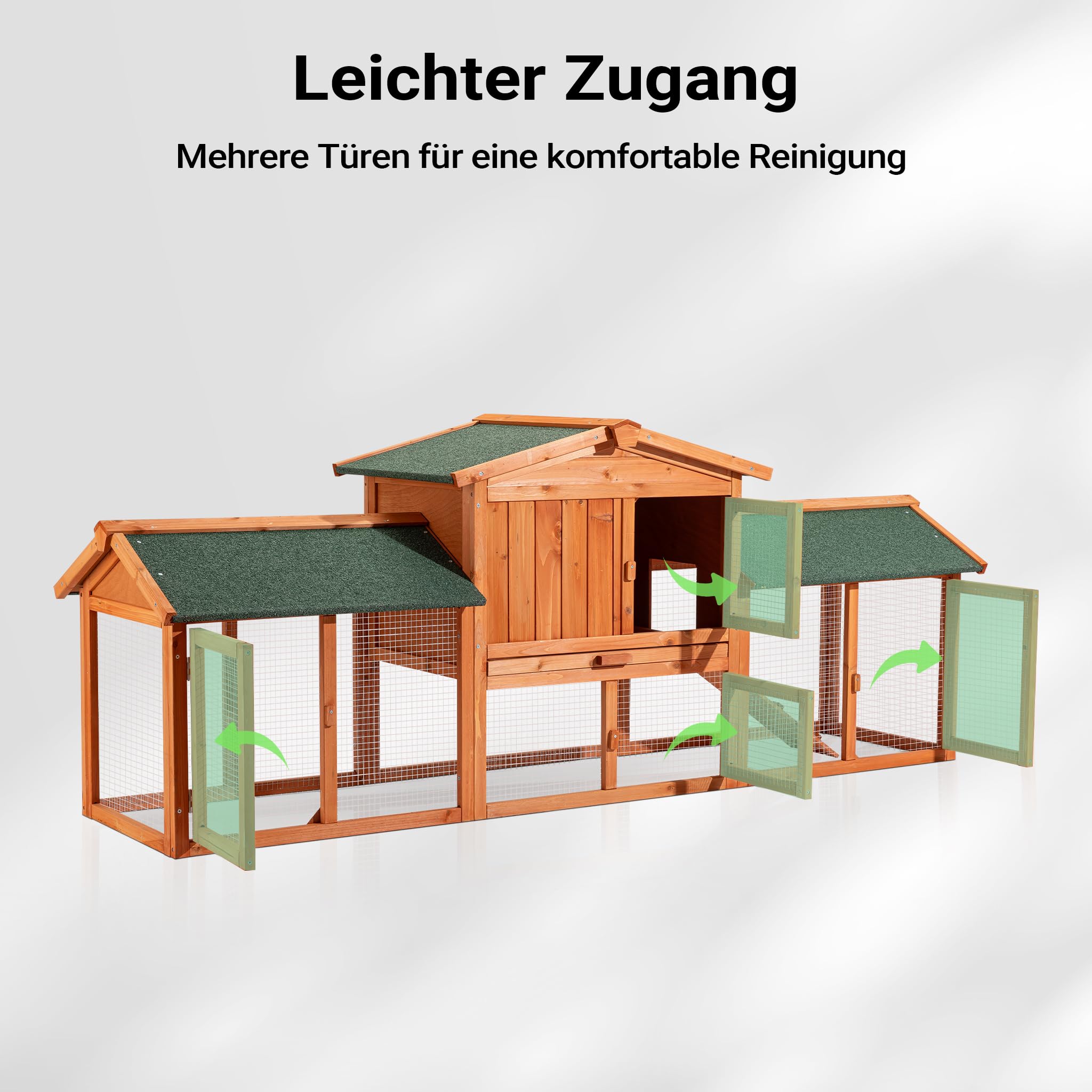 Wiltec XXL Hasenstall 2110 x 530 x 835 mm mit Freilaufgehege und erhöhtem Unterschlupf aus Kiefernholz, Kaninchenkäfig mit 2 Etagen, Kleintierstall