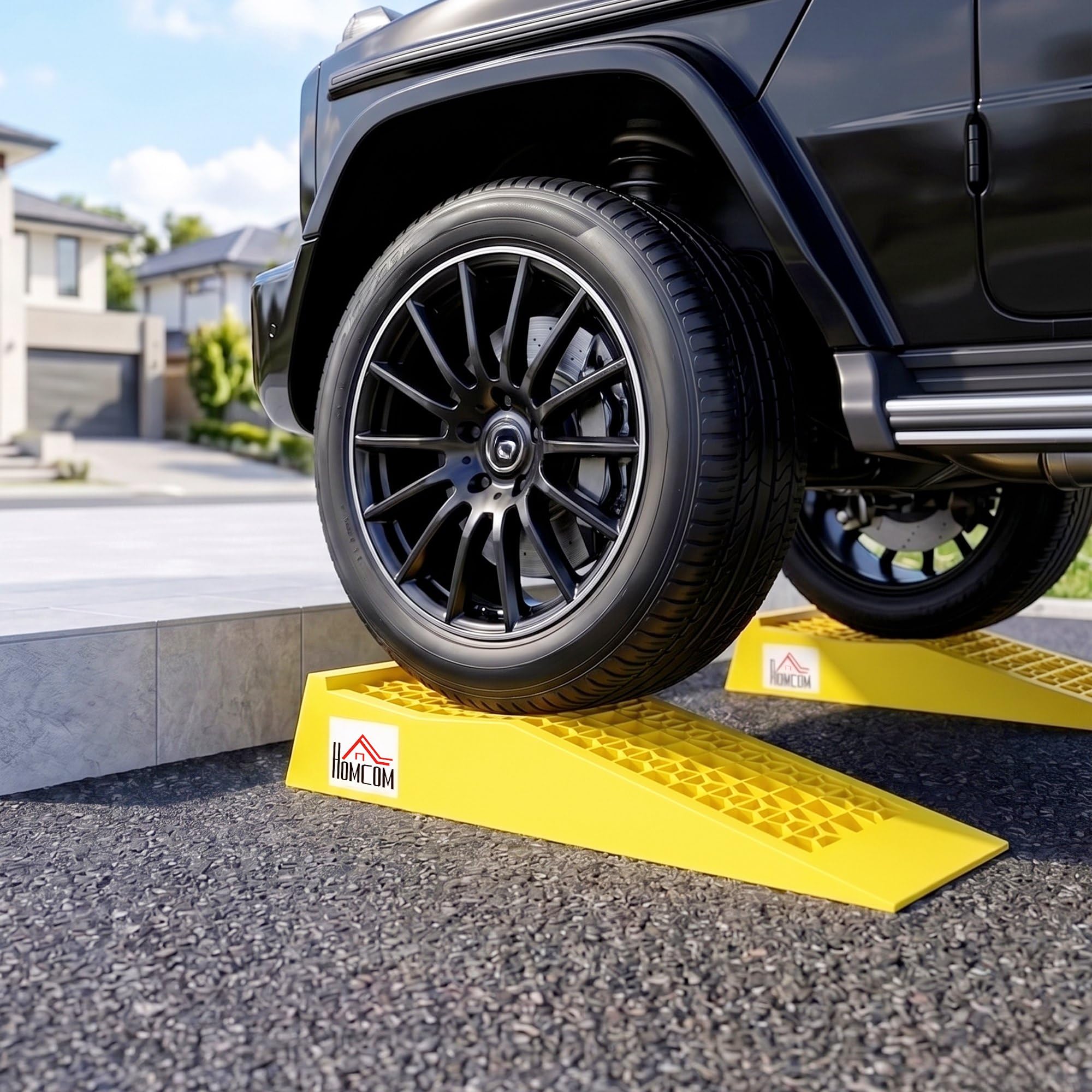 HOMCOM Set di 2 Rampe di Carico in Plastica per Auto con Capacità 3 Tonnellate per Pezzo, Pedane Antiscivolo per Manutenzione Macchine, Camper e Furgoni, 70x19.5x7.8 cm, Giallo