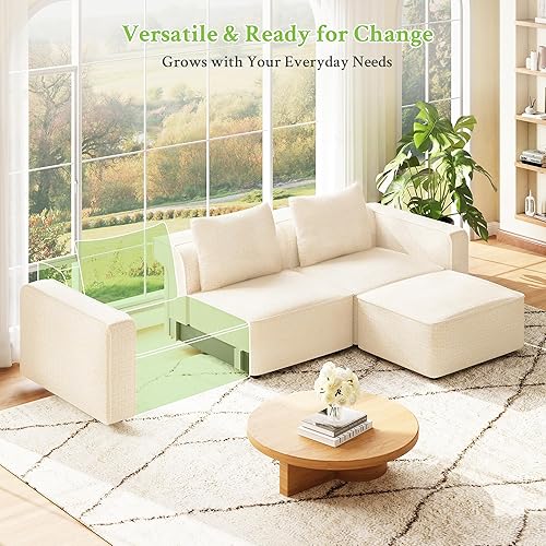 Miniatura 7 de Sofá modular seccional, cómodo sofá de nube de 103 pulgadas, sofás seccionales para sala de estar, sofá moderno en forma de L con otomana móvil,