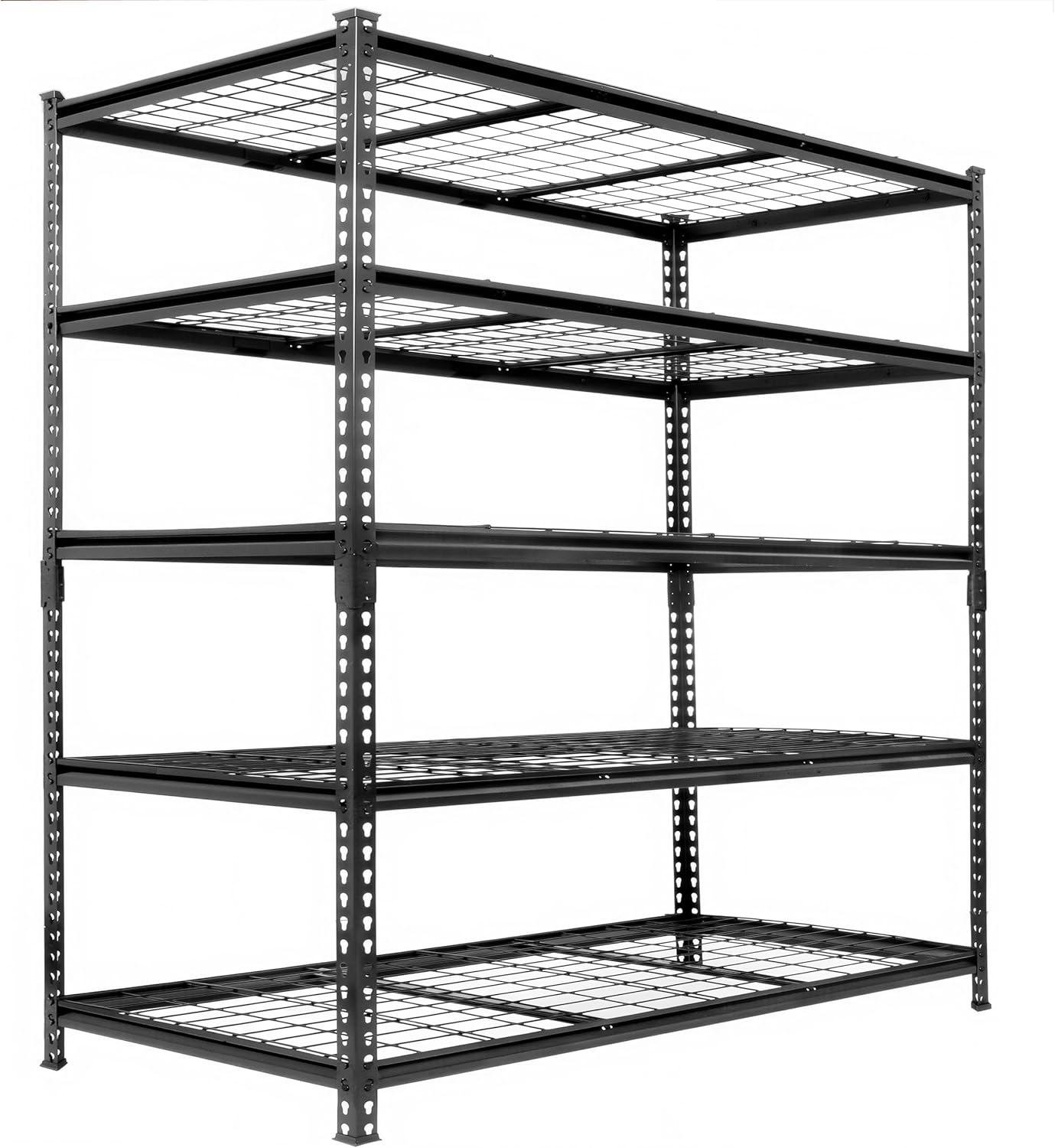5 Tier Metal Storage Shelves, Black Wire Shelving Unit with Height Adjustable, Pantry Shelves with 4000 lbs Load Capacity for Garage, Basement, Warehouse