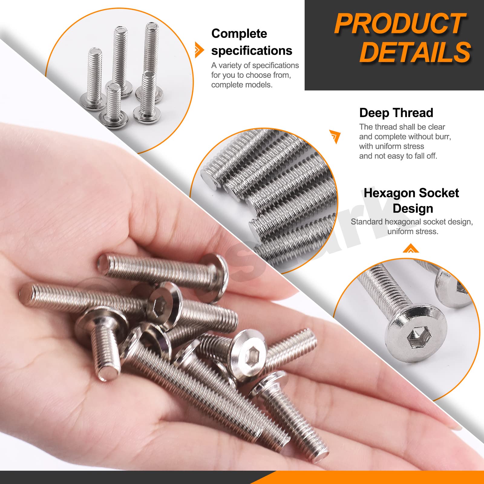 Rustark 121Pcs M6 x 16mm/20mm/25mm/30mm/35mm Furniture Joint Connector Bolt & Cap Nut Assortment Kit Flat Hex Socket Cap Allen Bolts Screw Posts for Furniture Chair Crib Belt Leather Binding - Image 4