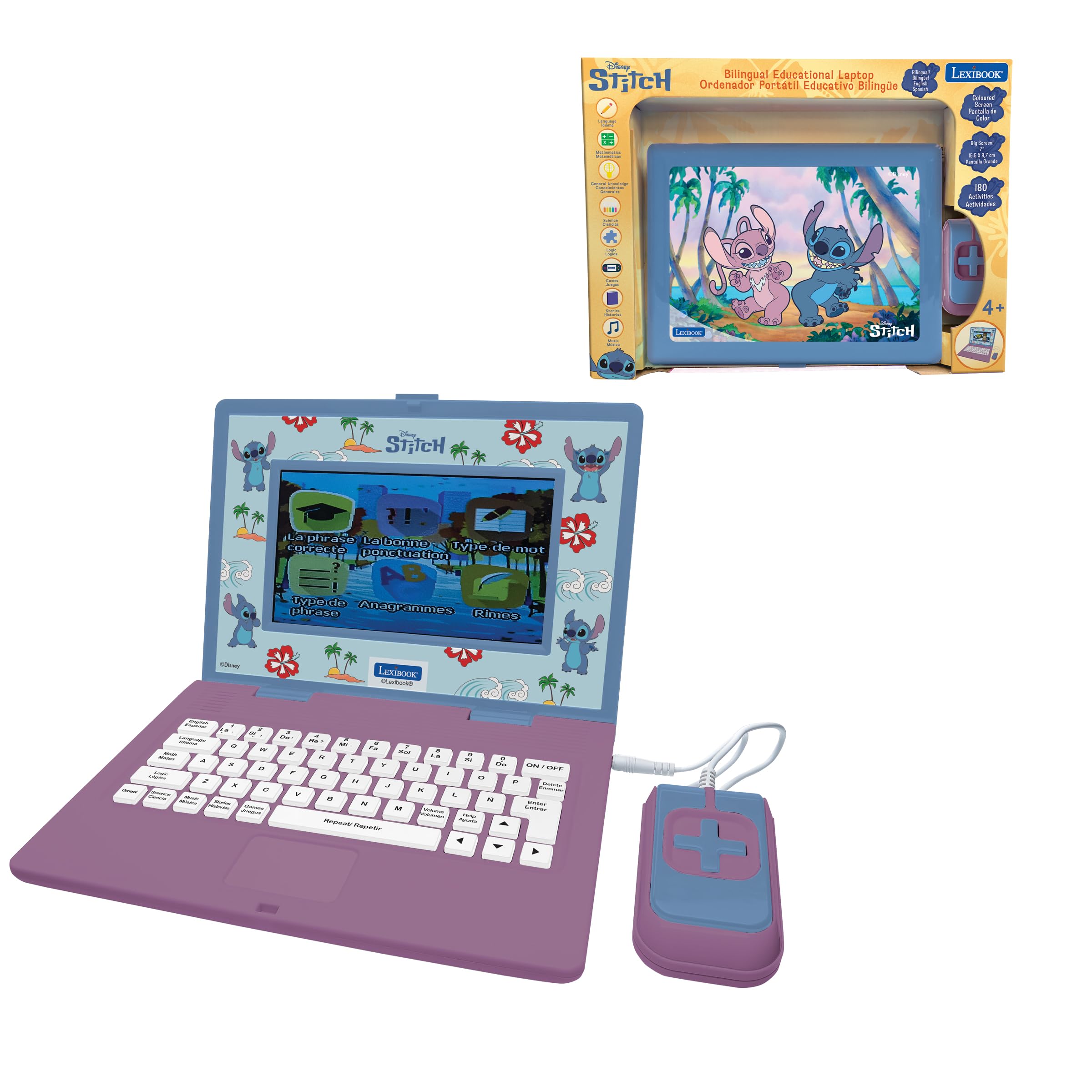 Lexibook, Ordenador Educativo bilingüe con 180 Actividades (90 en Cada Idioma) Pantalla a Color de 7 Pulgadas EN/ES, JC899Di2