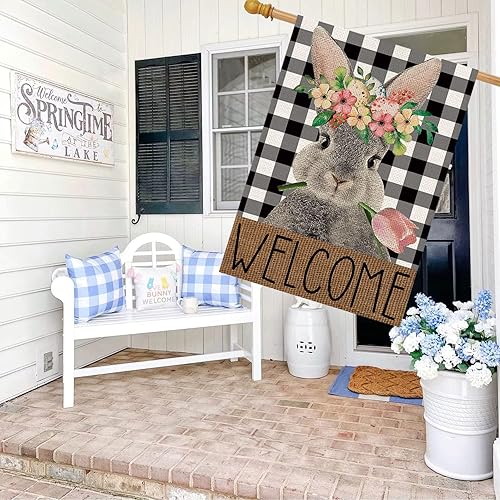 Miniatura 7 de Bandera de jardín de Pascua, banderas de Pascua de doble cara de 12 x 18 pulgadas, bandera de patio de Pascua, bandera de bienvenida de primavera,
