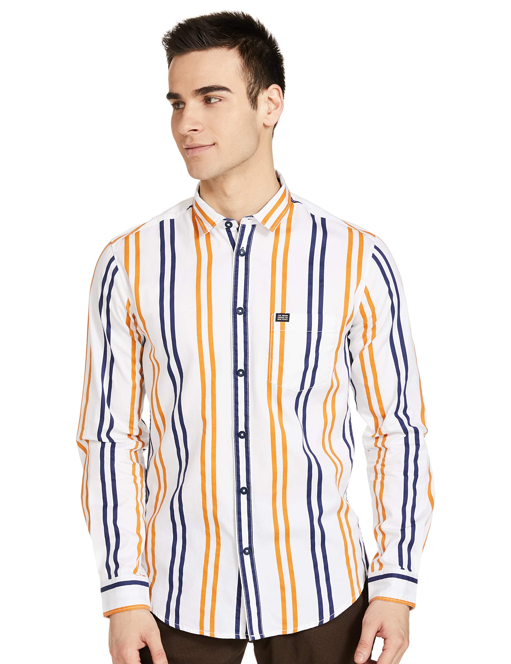 the indian garage co Men's Cotton Slim Fit Full Sleeves Cutaway Collar Casual Shirt-picture-27