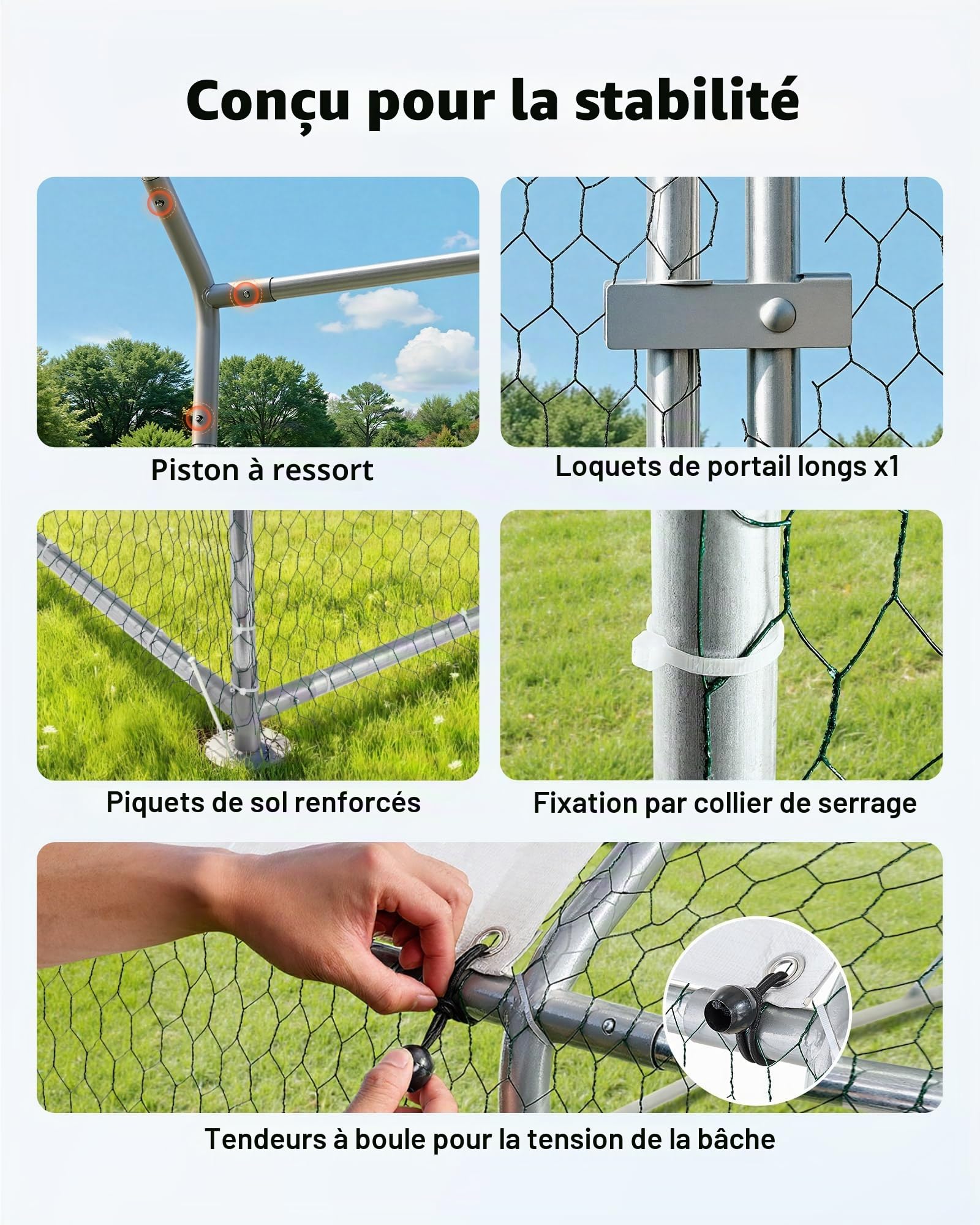 VEVOR Enclos Poulailler Métal 3 x 2 x 2 m Parc à Poules Grillagé avec Couverture, Verrou de Sécurité, Toit en Dôme, Grande Cage Extérieure pour Poules, Canards, Lapins, Volailles, de Jardin, Ferme | Parc Grillagé pour Poules, Canards, Lapins, Volailles, C
