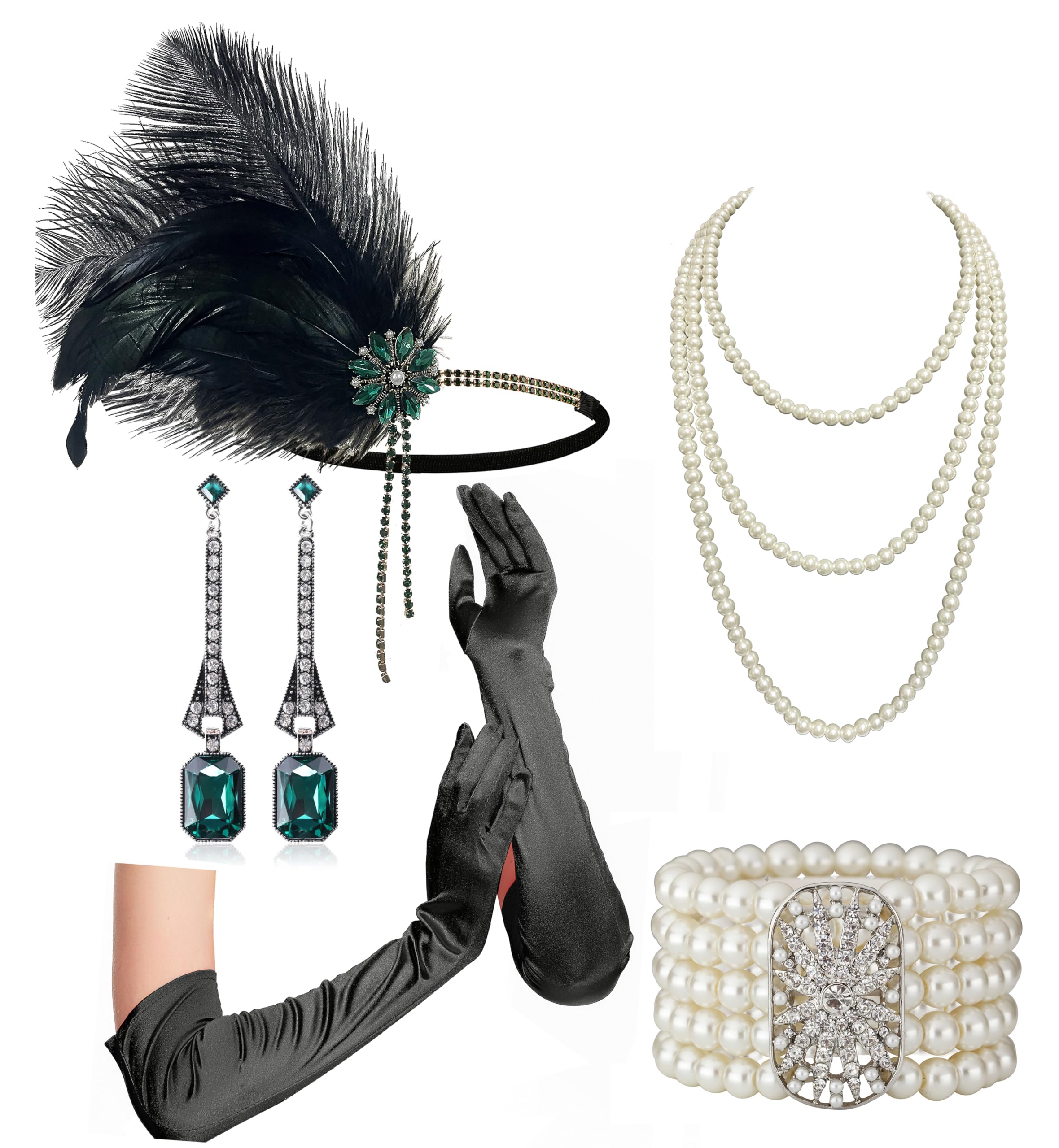 Accessori Flapper Anni 1920 Set Di Accessori Costume Gatsby Per Donna Anni '20 C - Foto 4