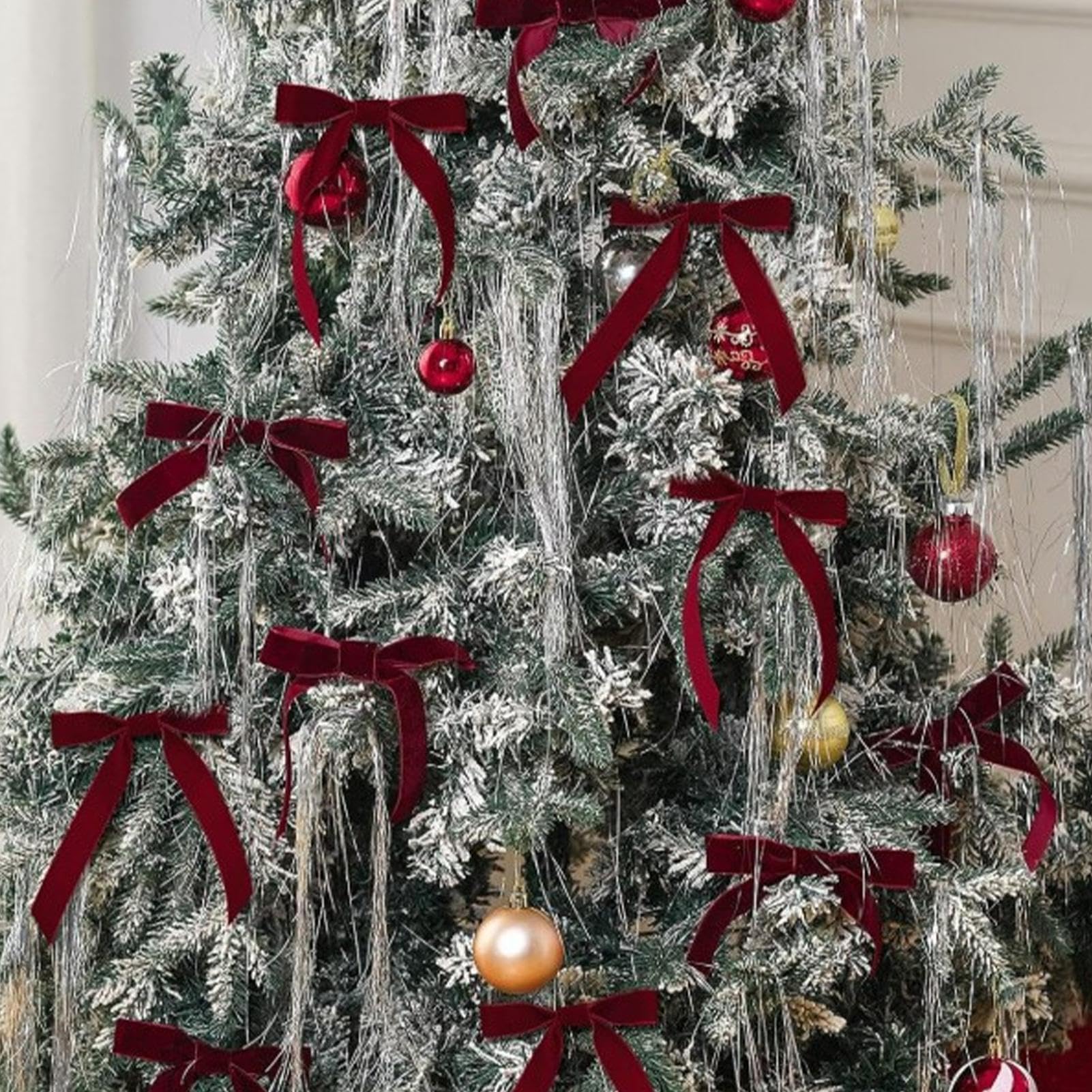 Gonna per albero di Natale in velluto rosso, con fiocchi di