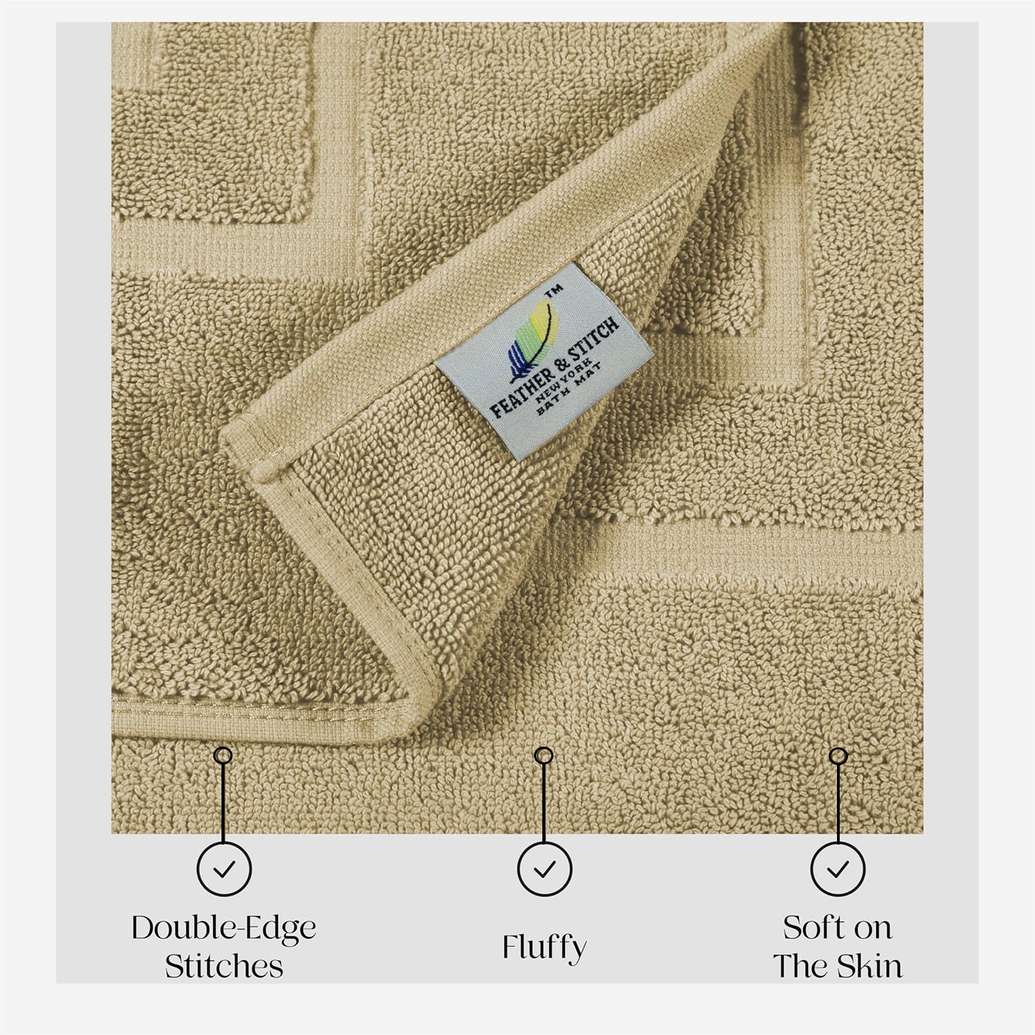Feather & Stitch - Tappeto da bagno in lino, 2 pezzi, 100% cotone, ultra morbido, per doccia, camera da letto, soggiorno, cucina, assorbenti d'acqua, asciugatura rapida e spessi tappetini