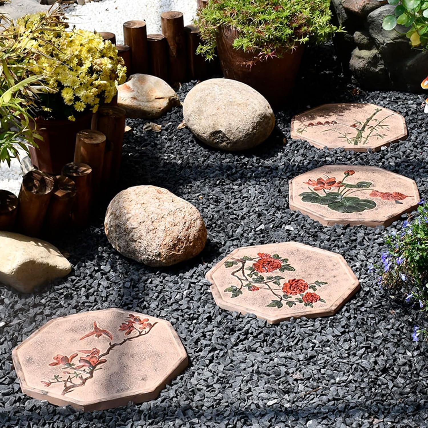 Floral Pattern Resin Pavers for Flower Beds Walkway Pond Areas Dec