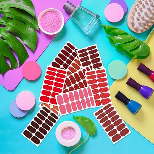 Miniatura 6 de DANNEASY 16 hojas de calcomanías de esmalte de uñas rojas, envolturas completas de uñas, tiras de gel de color sólido, tiras de esmalte de uñas