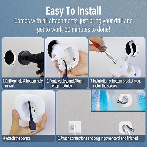 Miniatura 7 de Kit de organización de cables en la pared, ocultador de cables de TV para TV montado en la pared, ocultar cables de TV para montaje en pared, kit de