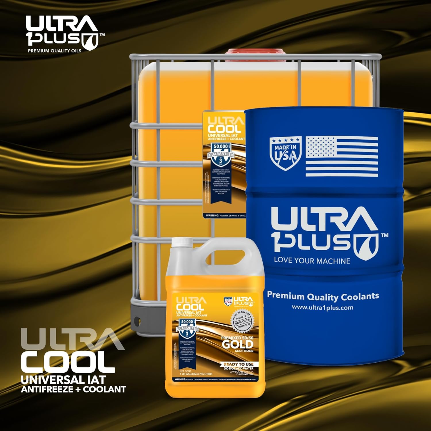 ULTRA 1PLUS UltraCool Universal Antifreeze + Coolant for North American Vehicles (50/50, Gold, 250 Gallon Tote)