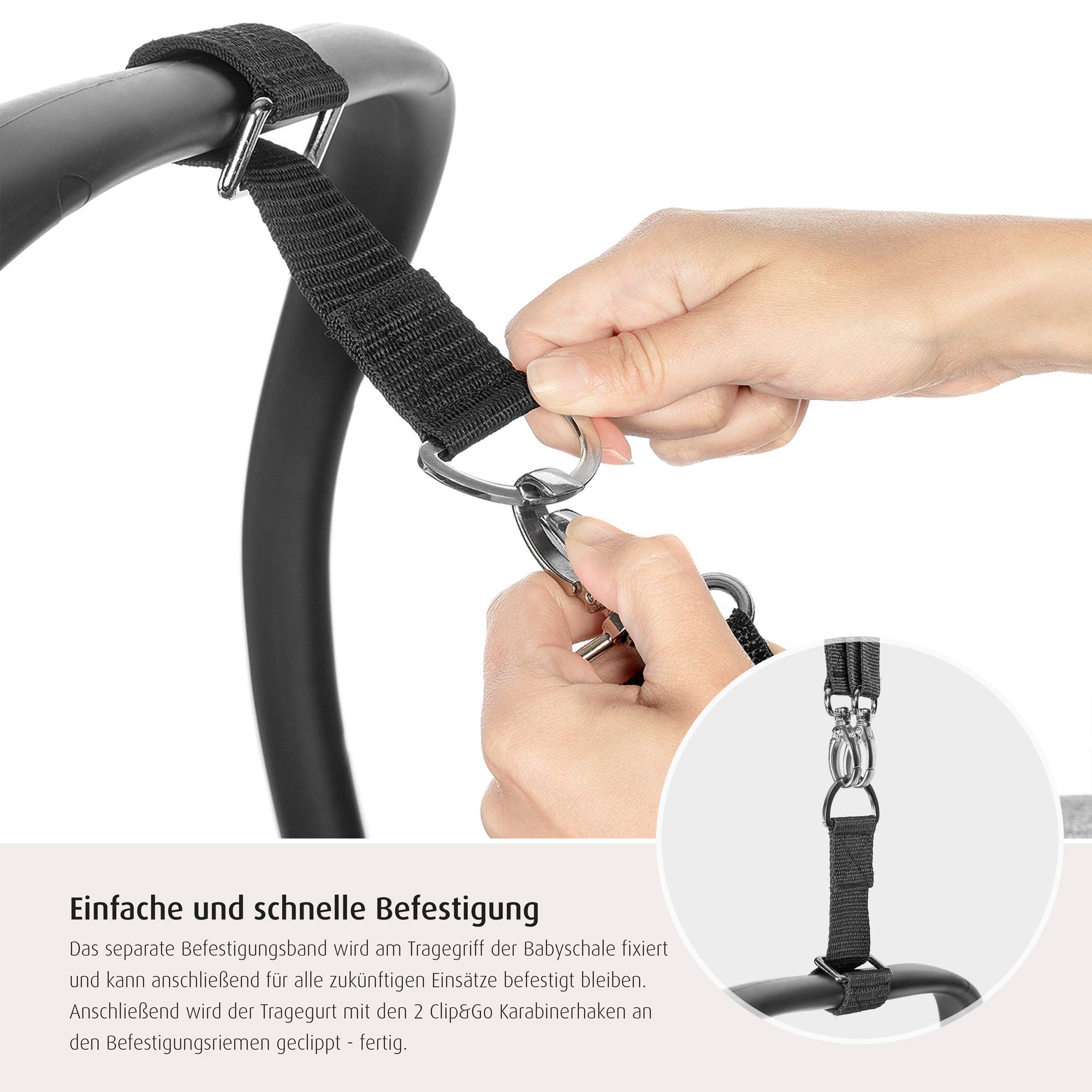 reer 85021 Clip&Go Carry Tragegurt für Baby-Schalen, universell, ergonomisch, Schwarz